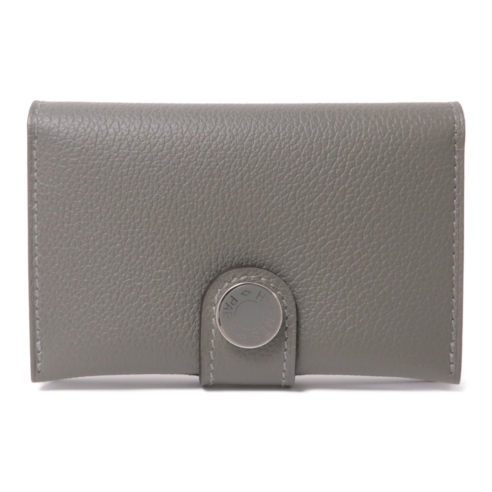 HERMES Evercolor皮革Porte-Cartes銀扣卡片套Gris Meyer灰色