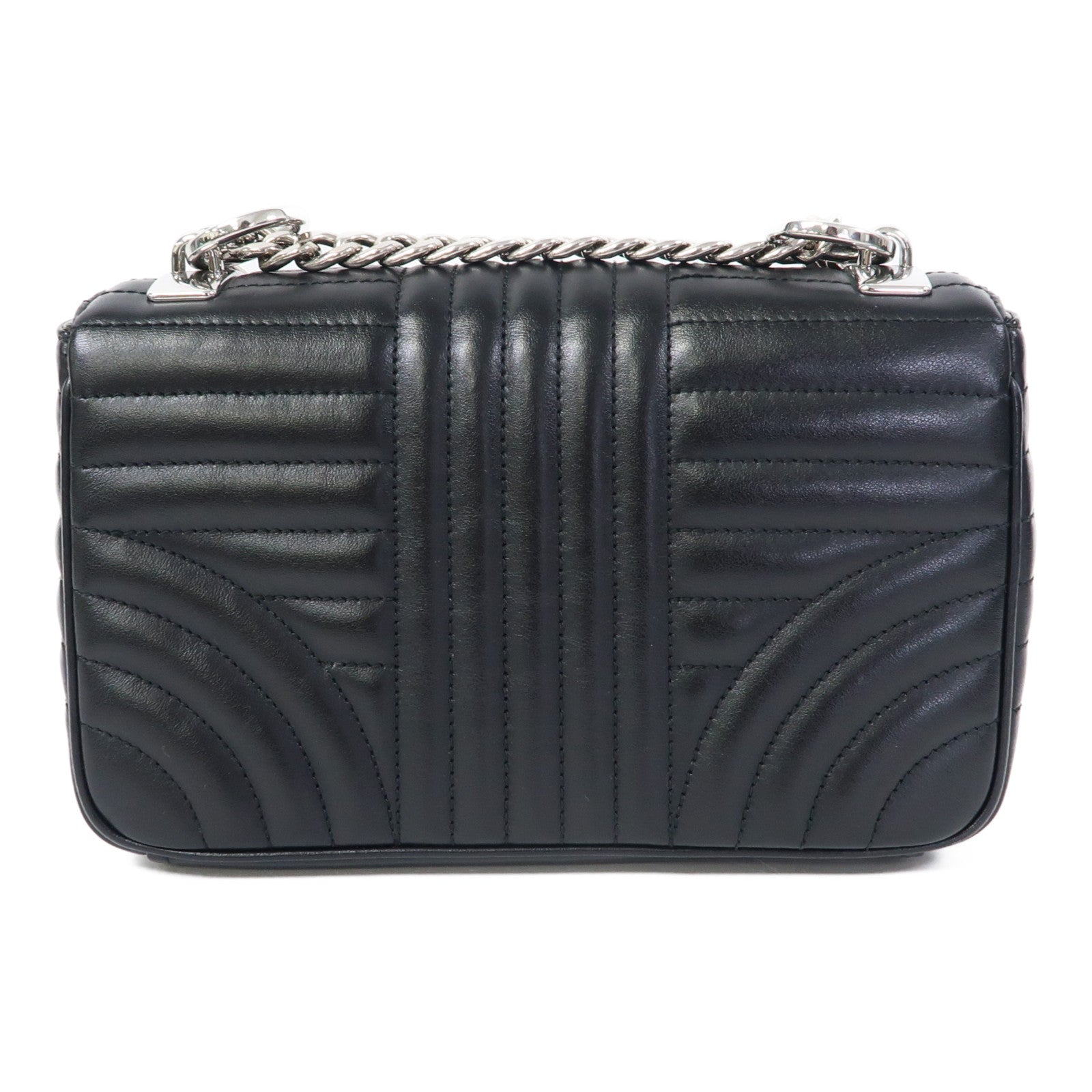PRADA 牛皮皮革Diagramme Chain Shoulder Bag銀扣鏈帶肩背袋黑色
