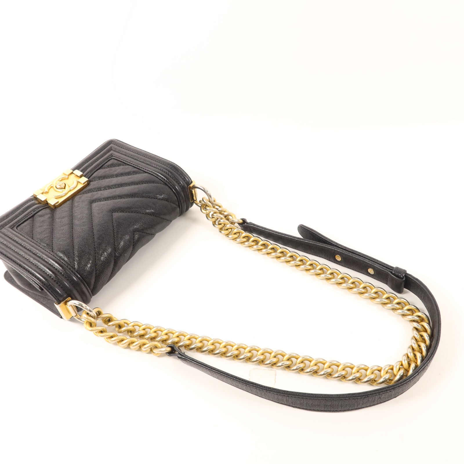 CHANEL 牛皮皮革Boy 20金扣鏈帶肩背袋