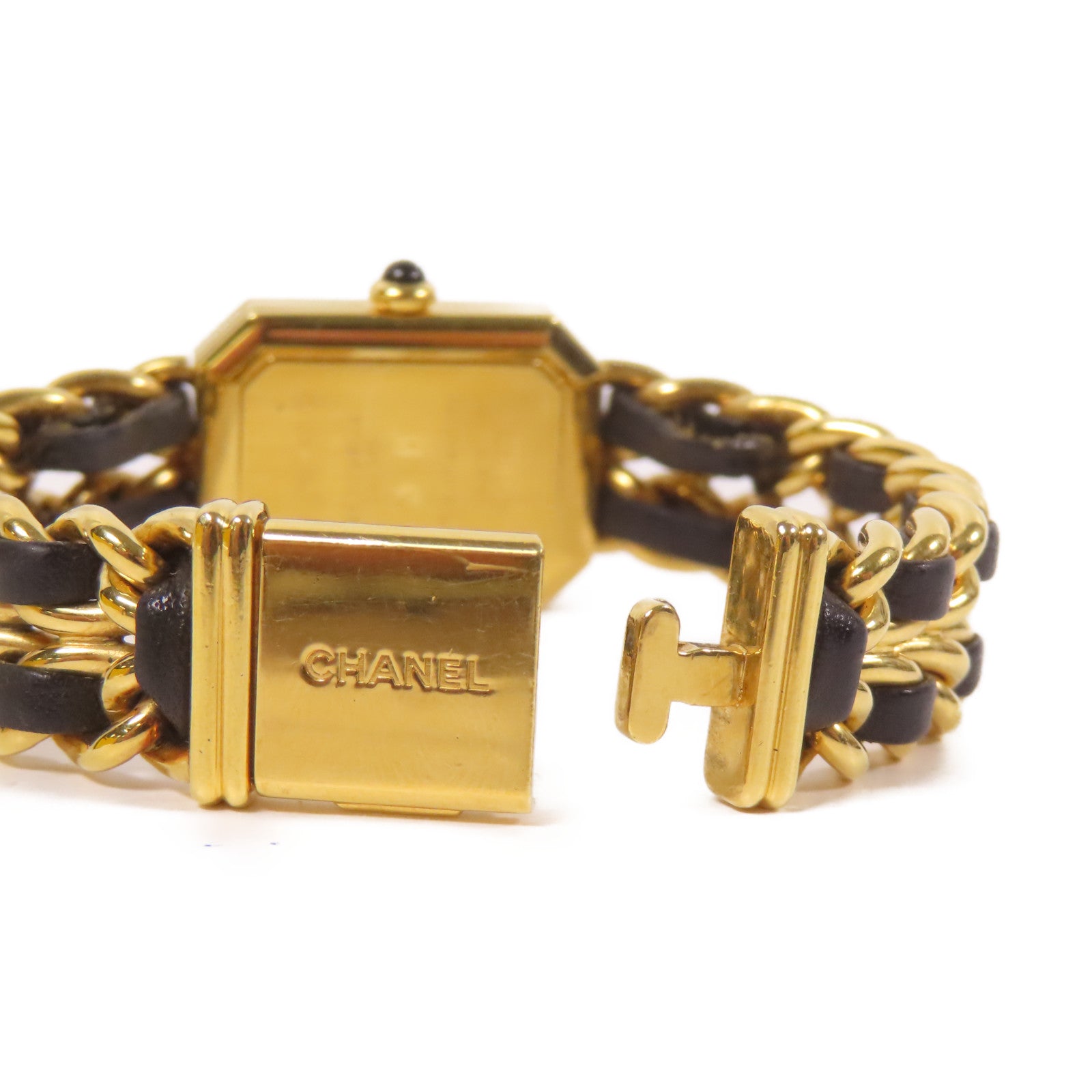 CHANEL Premiere M鍍金/皮革手錶石英機芯黑色