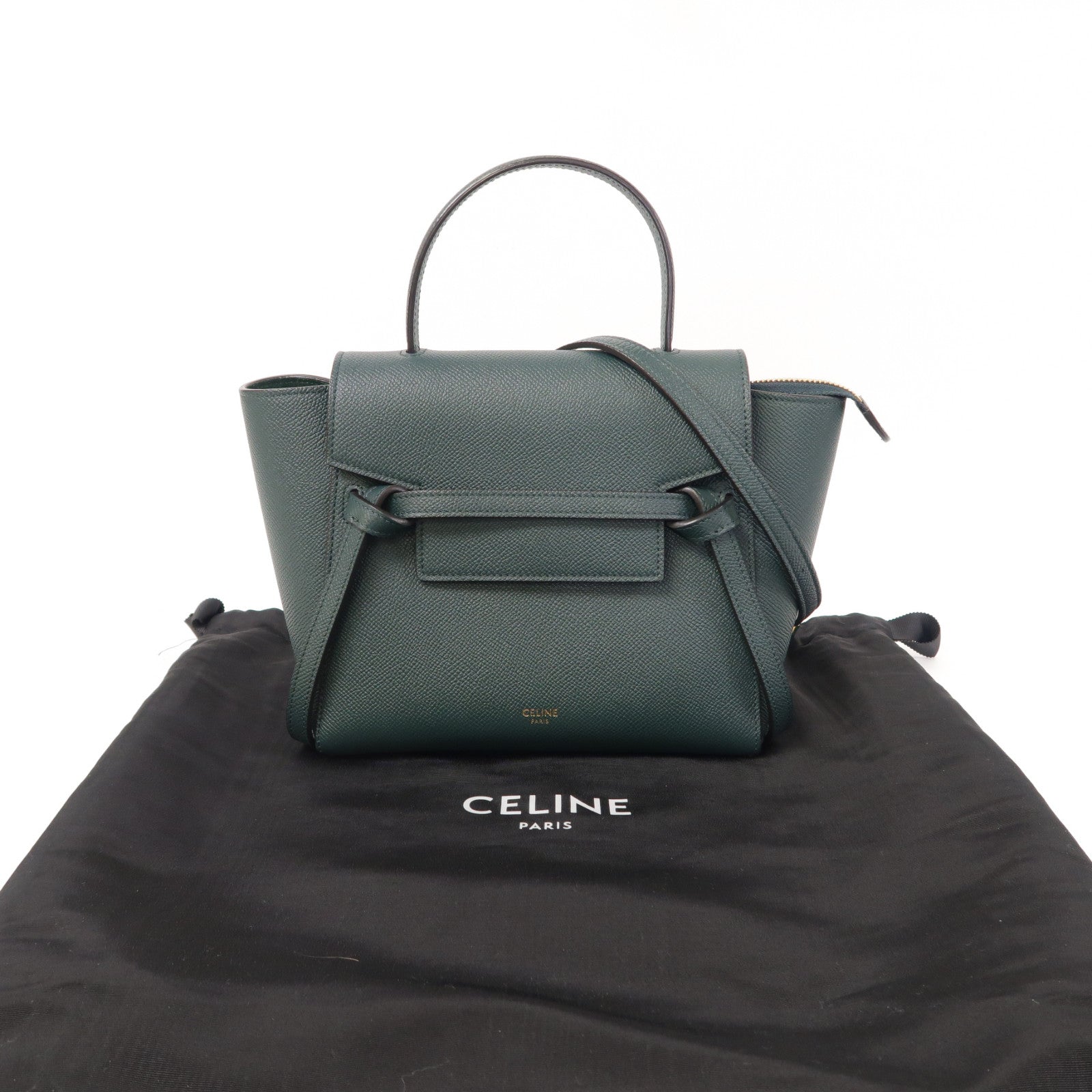 CELINE 牛皮皮革Belt Bag金扣手挽肩背兩用袋綠色