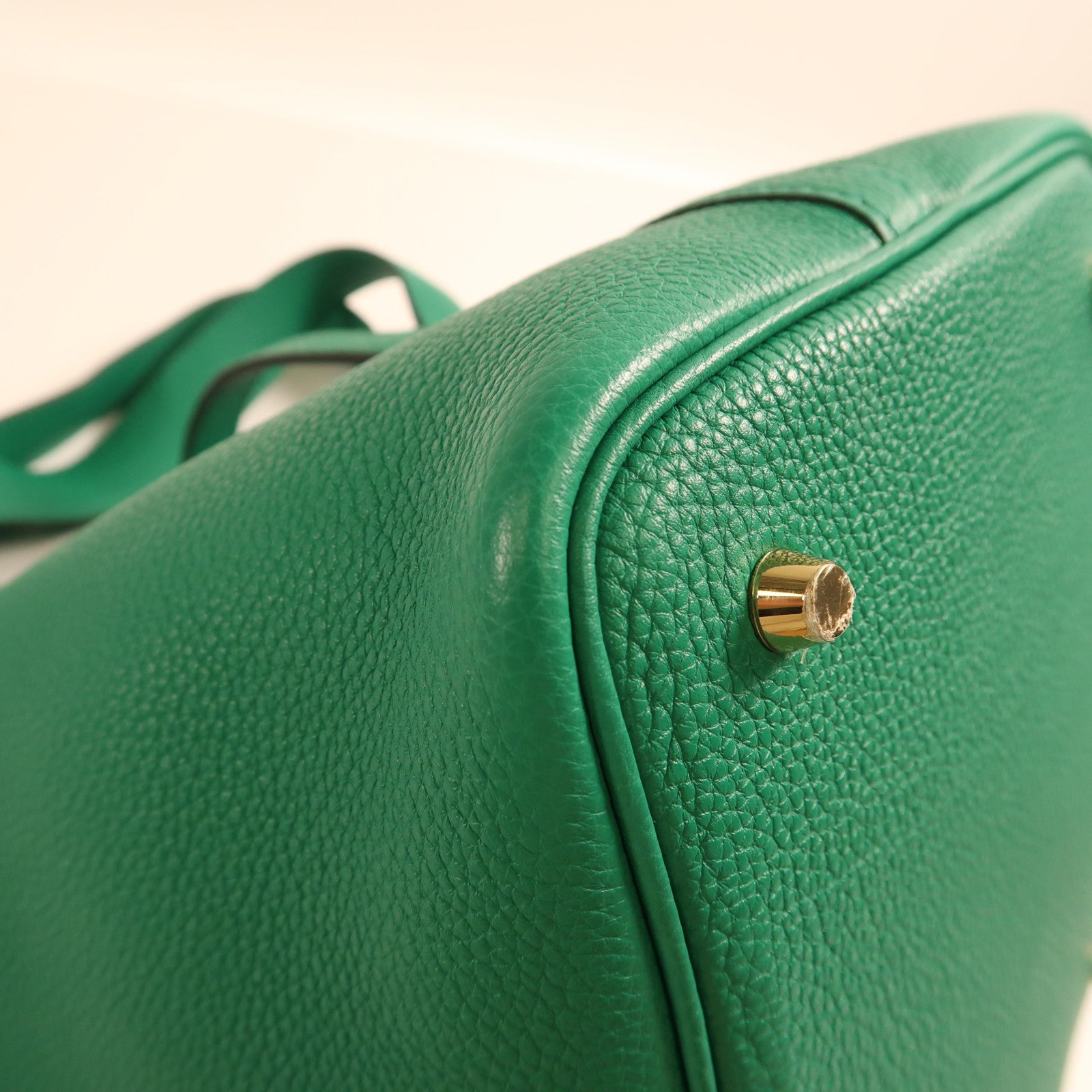 HERMES Clemence皮革Picotin MM金扣手挽袋Vert Vertigo絲絨綠
