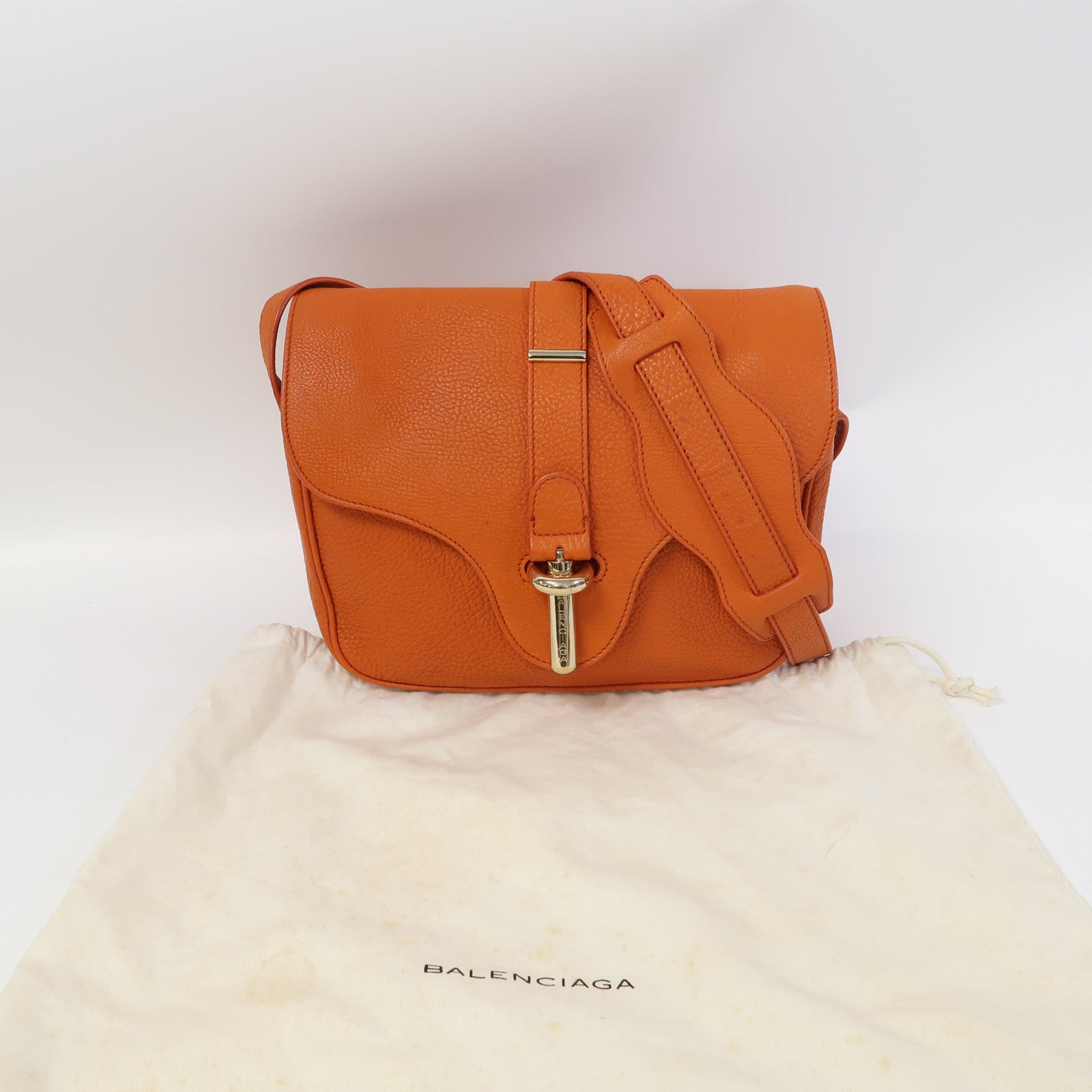 BALENCIAGA 牛皮皮革Shoulder Bag金扣肩背袋橙色