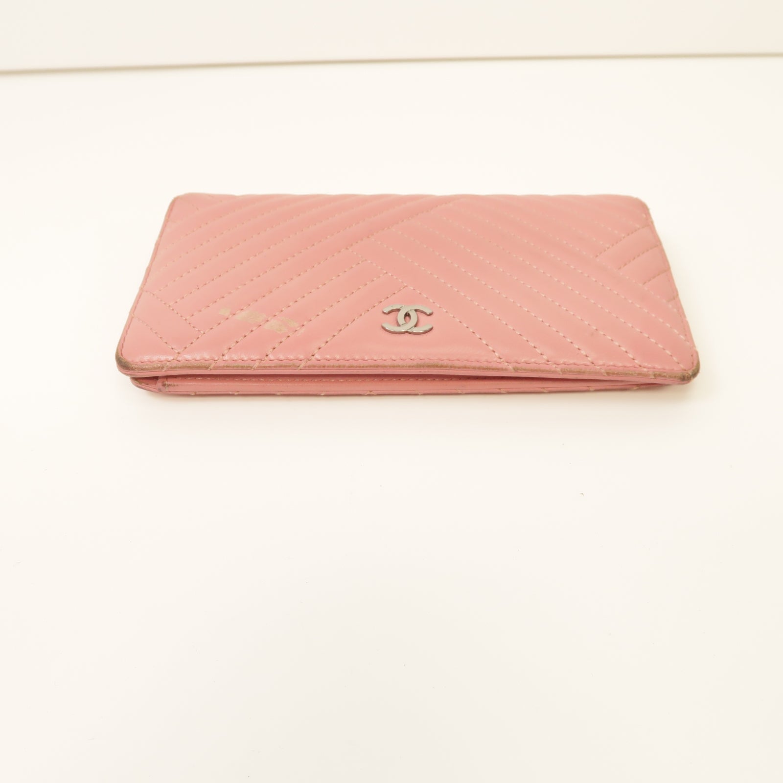 CHANEL 【激減優惠】羊皮皮革Long Wallet銀扣長錢包粉紅色