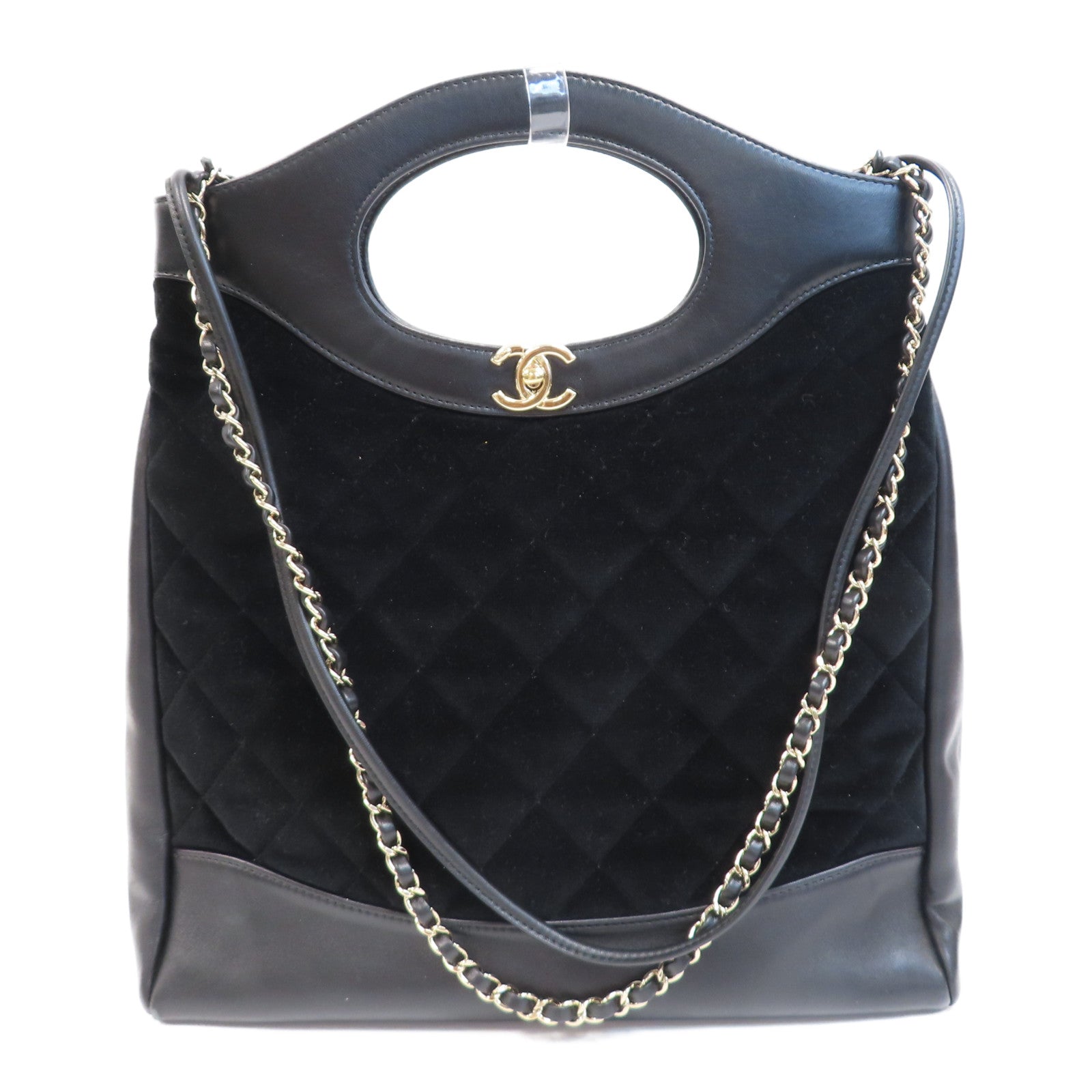 CHANEL 【激減優惠】菱格牛皮皮革Chanel 31金扣鏈帶手挽肩背兩用袋黑色