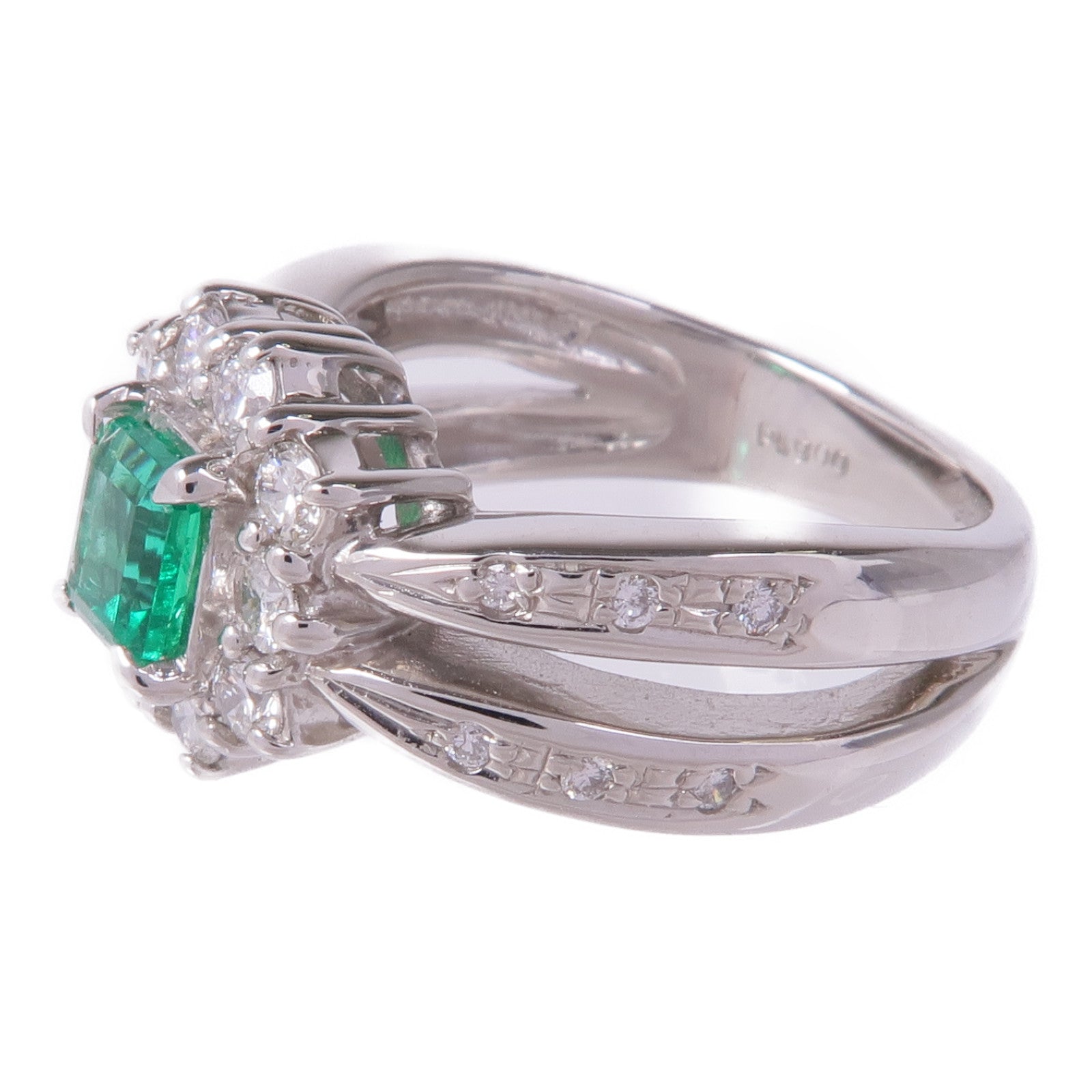 JEWELRY PT900鉑金Emerald Diamond Ring綠寶石/鑽石戒指US#6.25