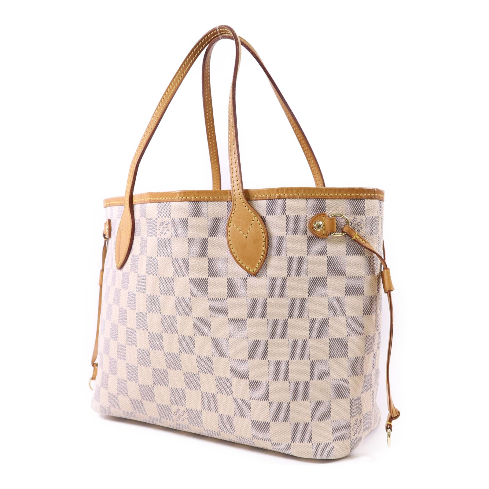 LOUIS VUITTON Damier Azur Neverfull PM金扣手挽袋