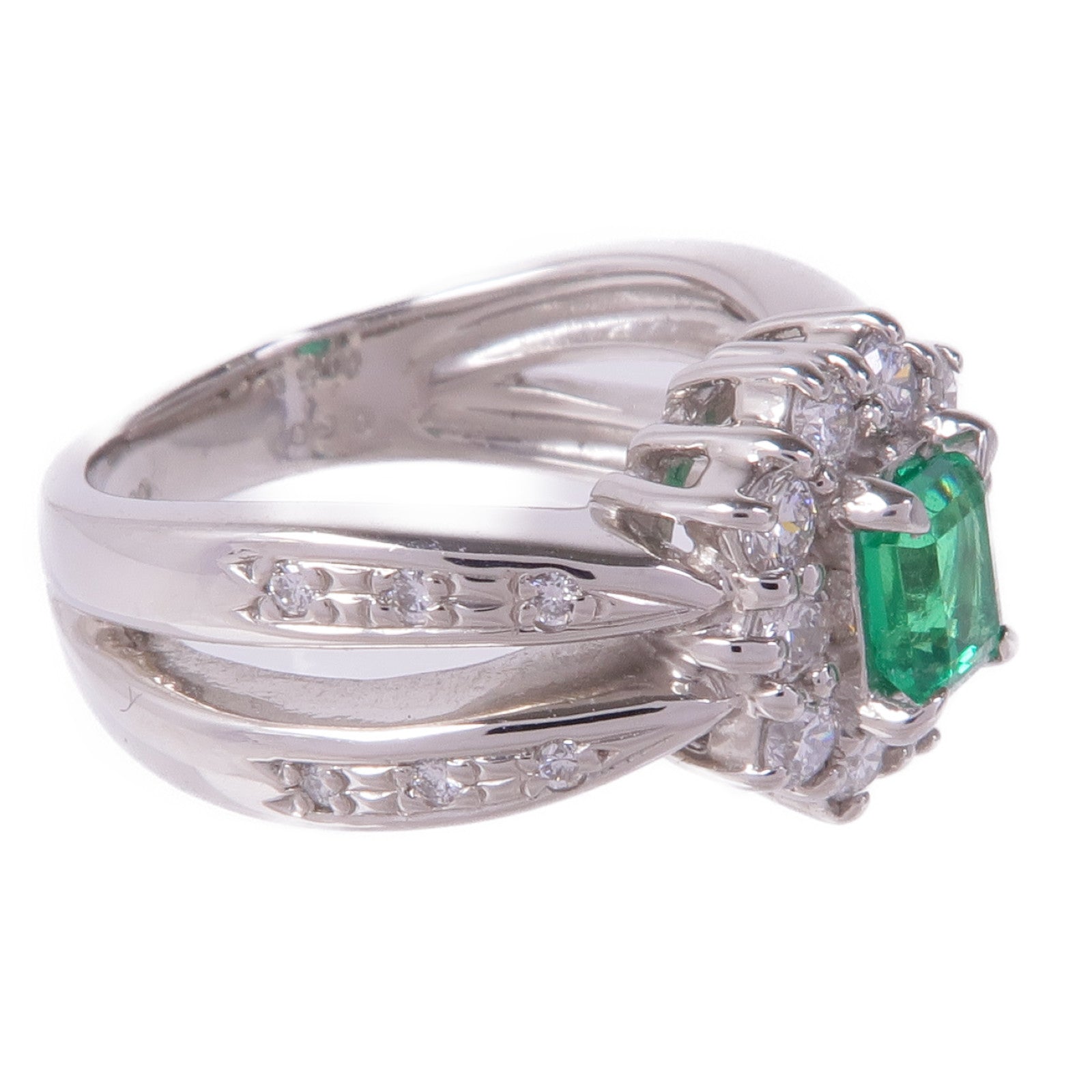 JEWELRY PT900鉑金Emerald Diamond Ring綠寶石/鑽石戒指US#6.25
