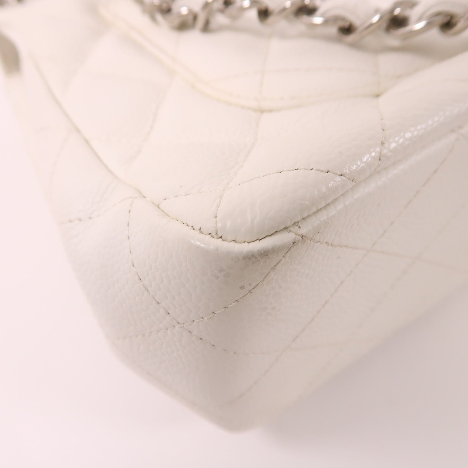 CHANEL 牛皮皮革Large Classic銀扣鏈帶肩背袋