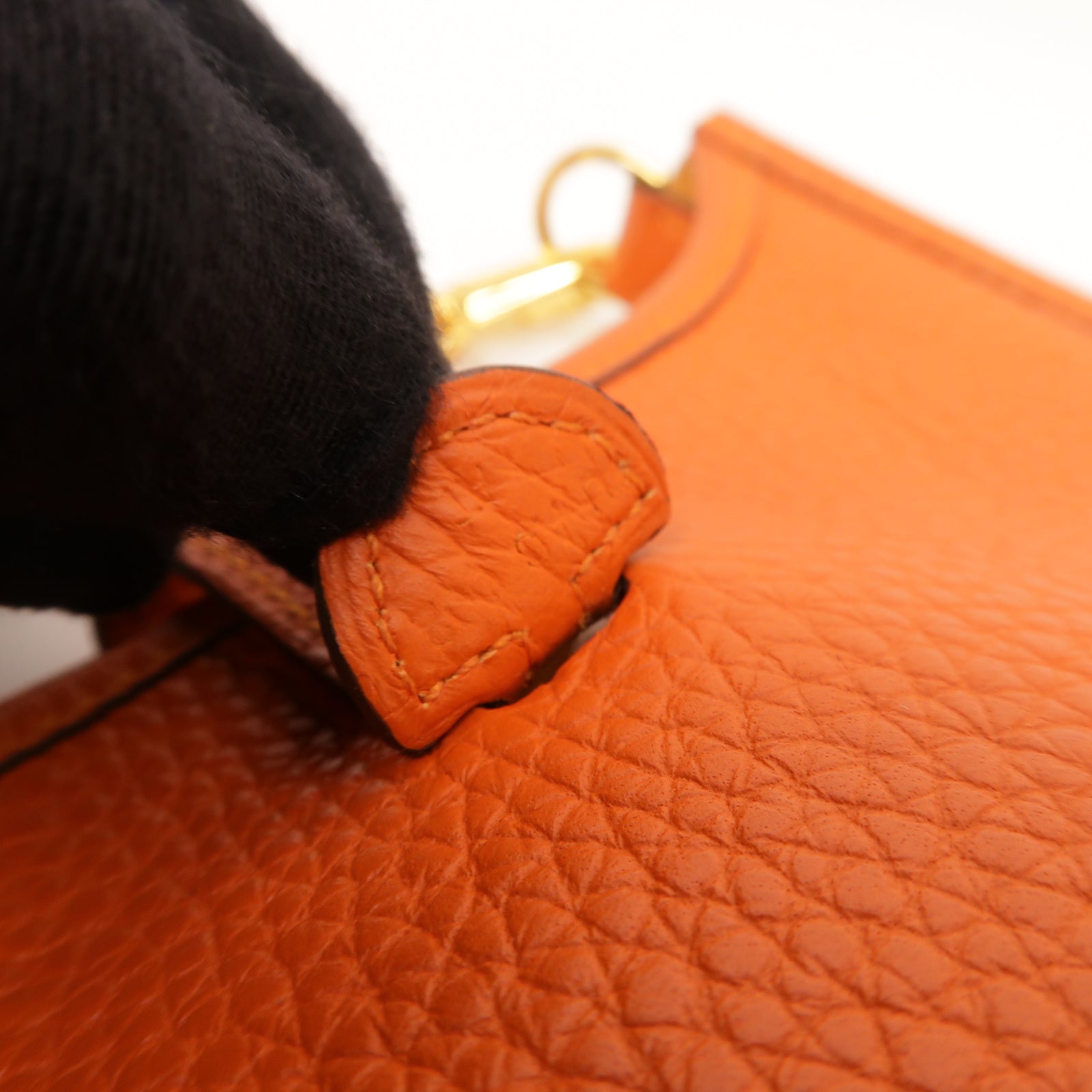 HERMES 【激減優惠】Clemence皮革Evelyne TPM Shoulder Bag金扣肩背袋火焰橘