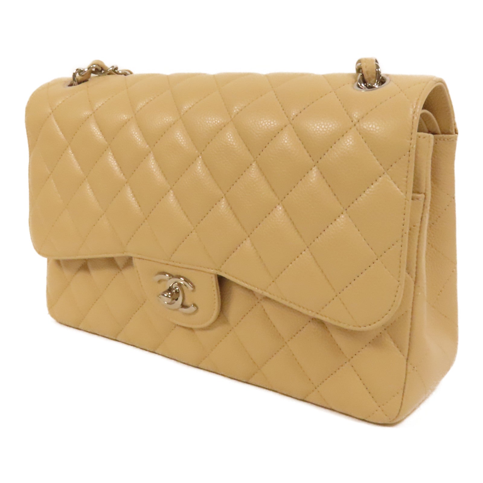 CHANEL 牛皮皮革Jumbo銀扣鏈帶肩背袋