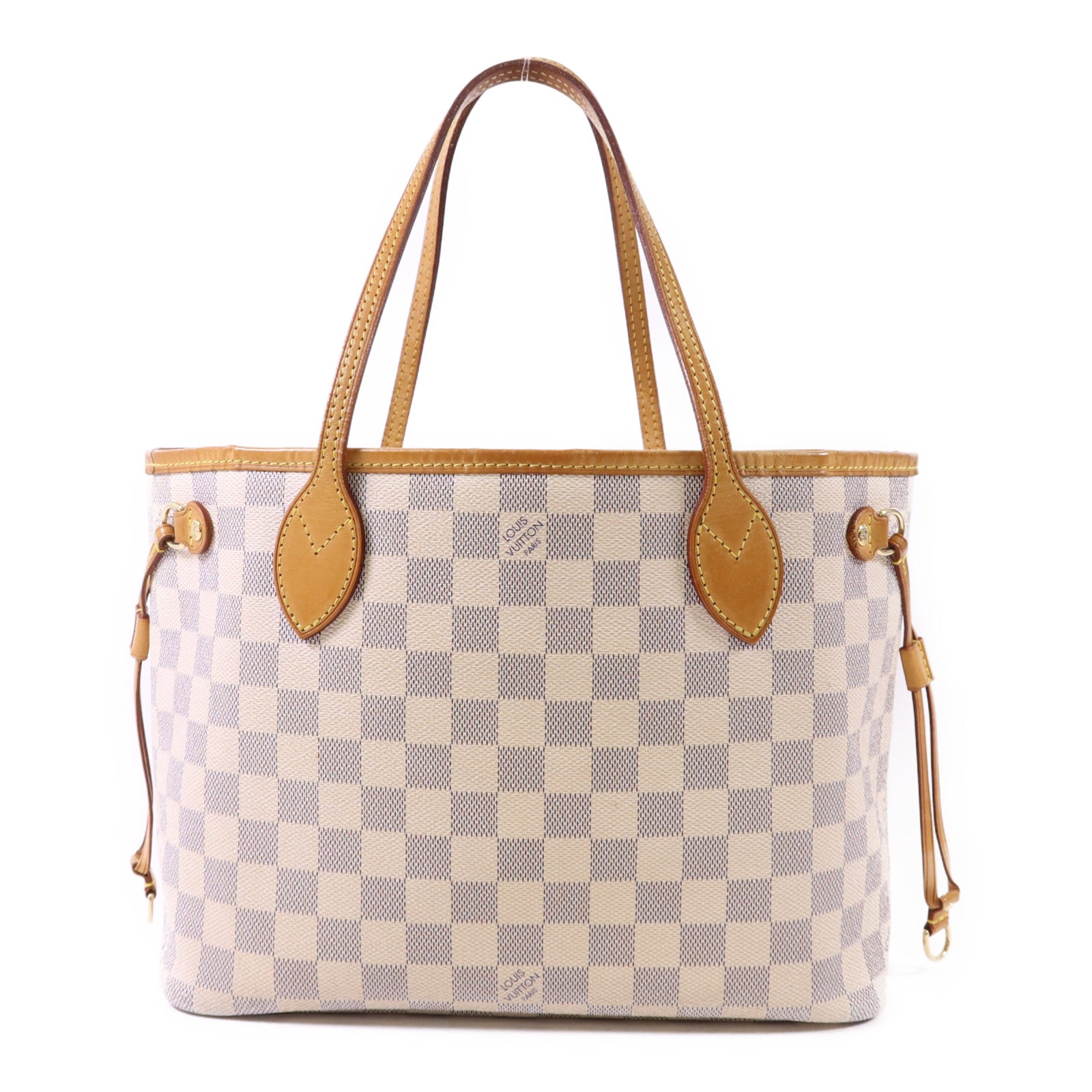 LOUIS VUITTON Damier Azur Neverfull PM金扣手挽袋