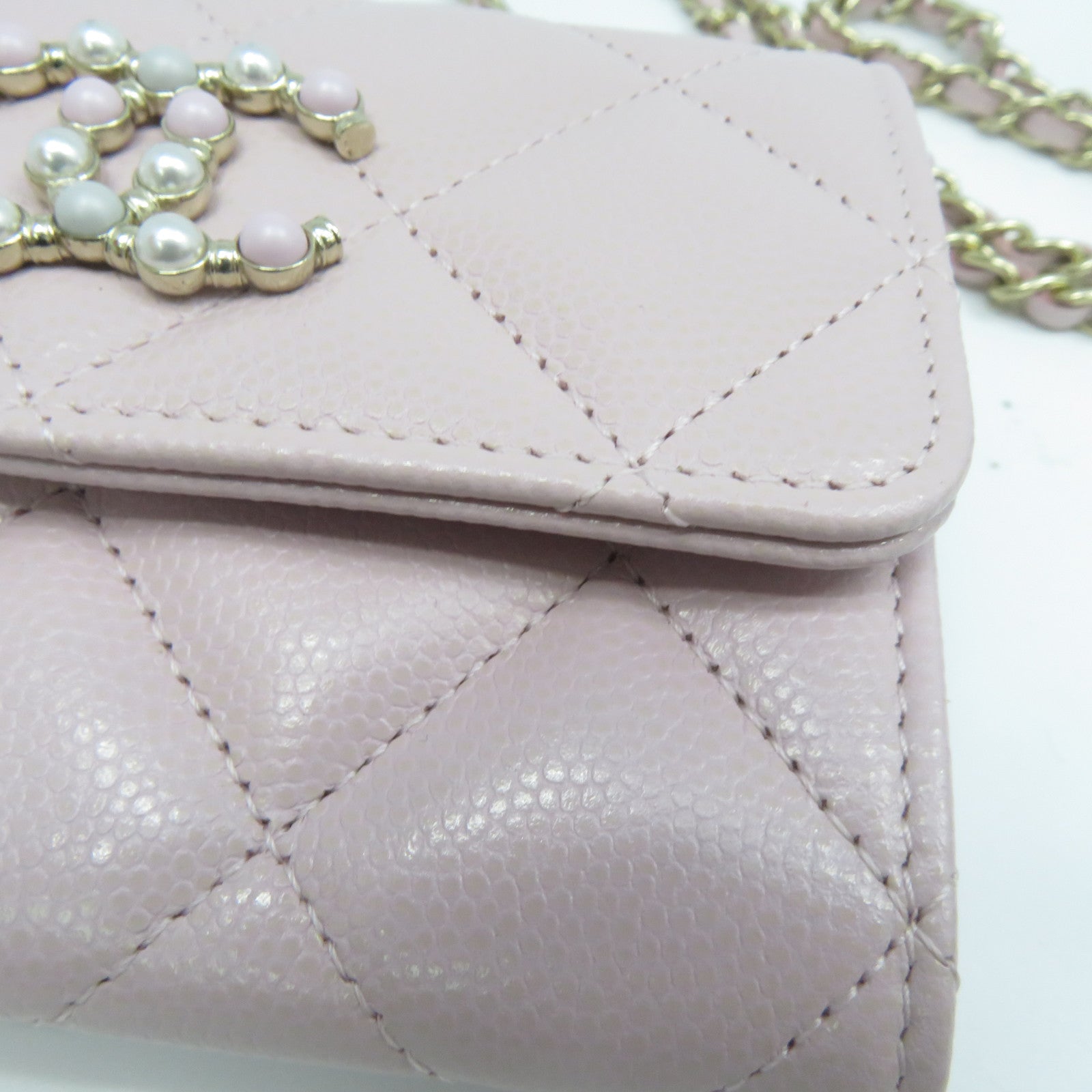CHANEL 【激減優惠】菱格Caviar皮革Chain Shoulder金扣鏈帶肩背袋粉紅色