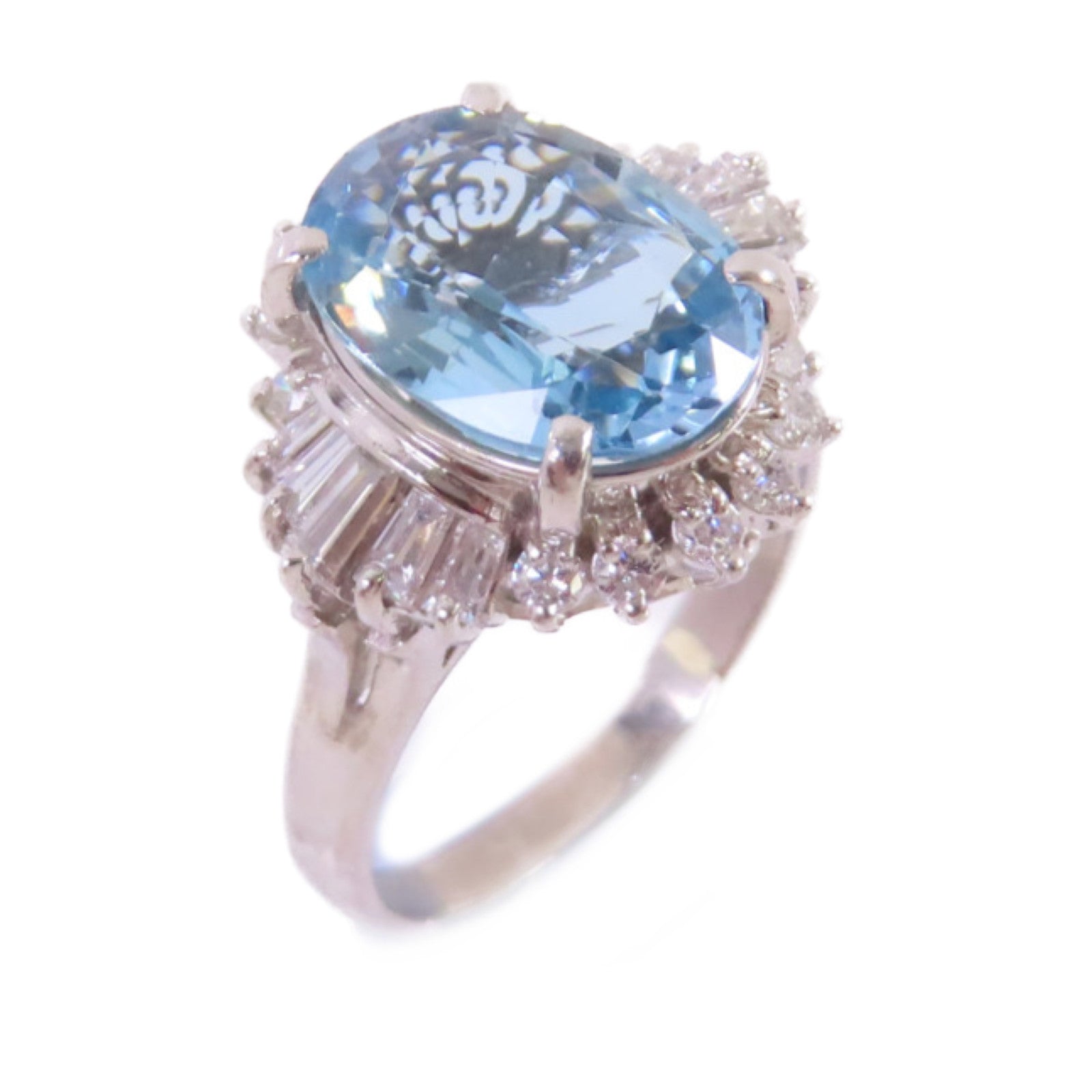 JEWELRY PT900鉑金/3.23ct海藍寶石/0.69ct鑽石Aquamarine Diamond Ring 戒指US#7