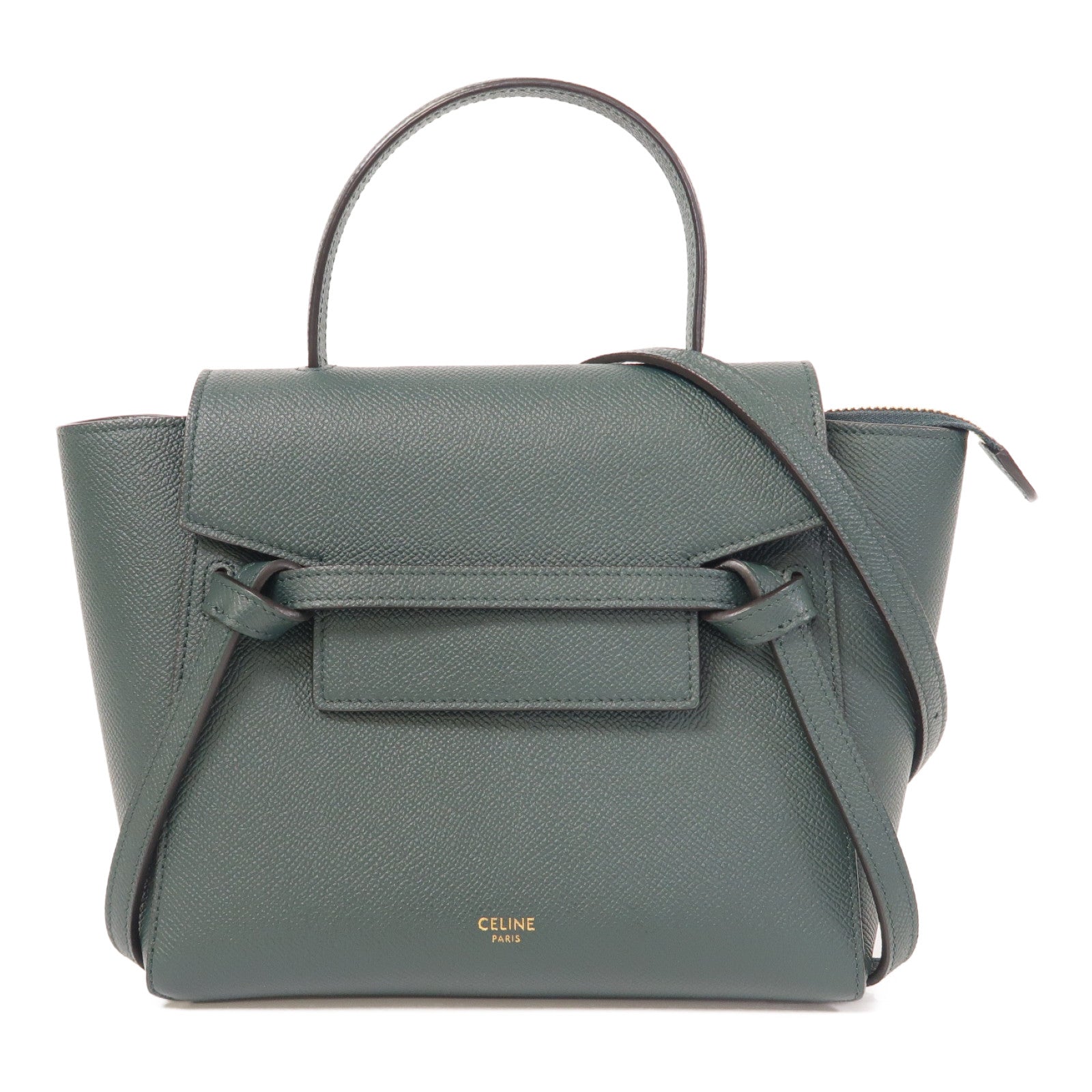 CELINE 牛皮皮革Belt Bag金扣手挽肩背兩用袋綠色