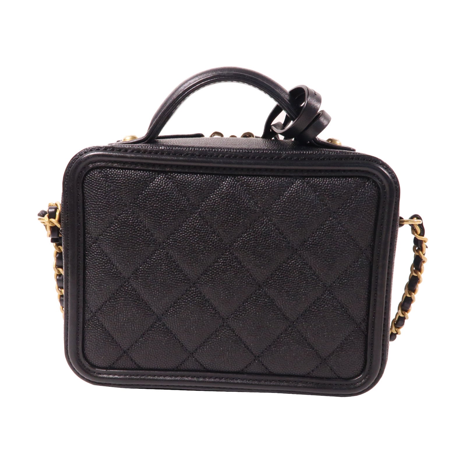 CHANEL 菱格Caviar皮革Vanity Case金扣手挽肩背兩用袋黑色