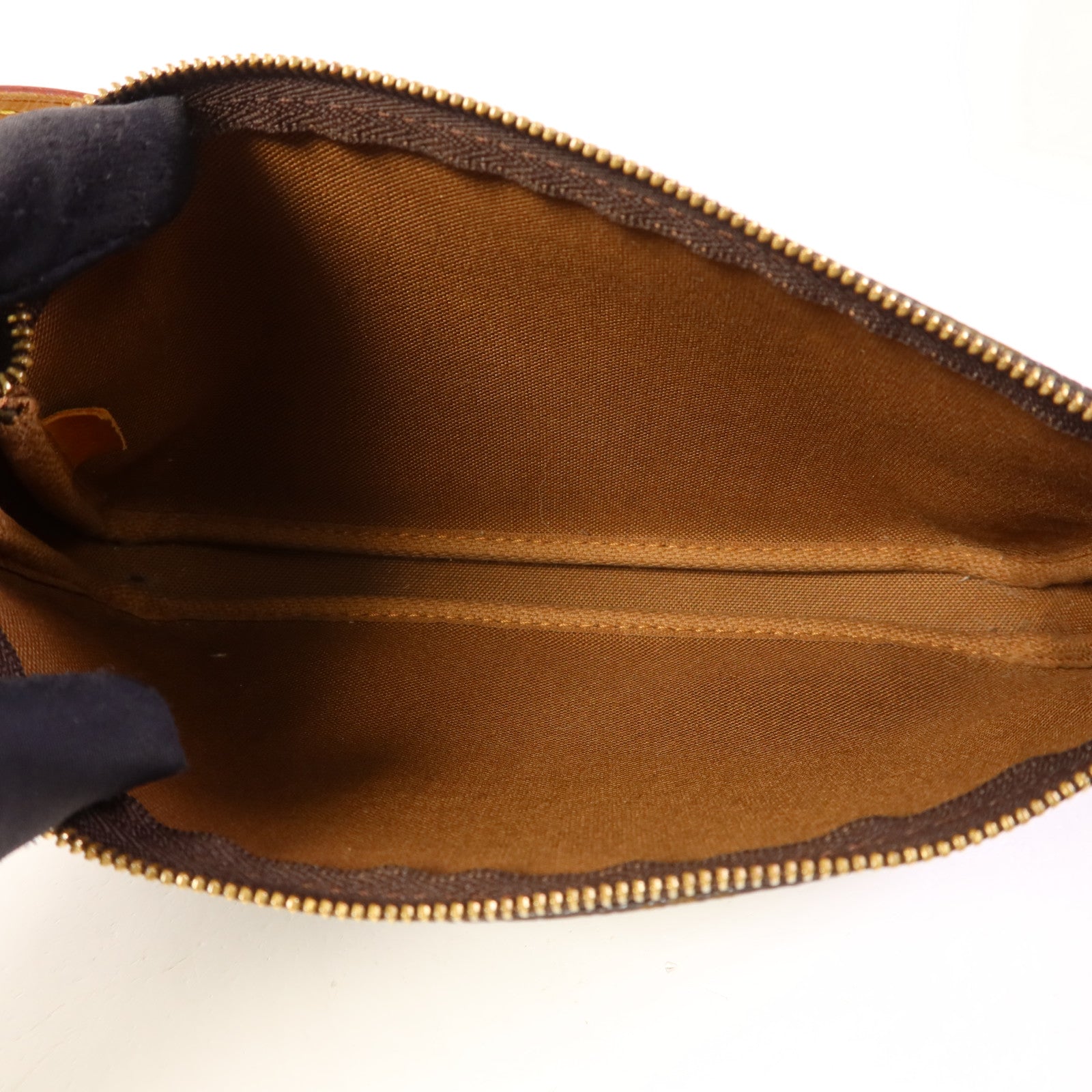 LOUIS VUITTON Monogram Pochette Accessoires金扣手挽袋棕色