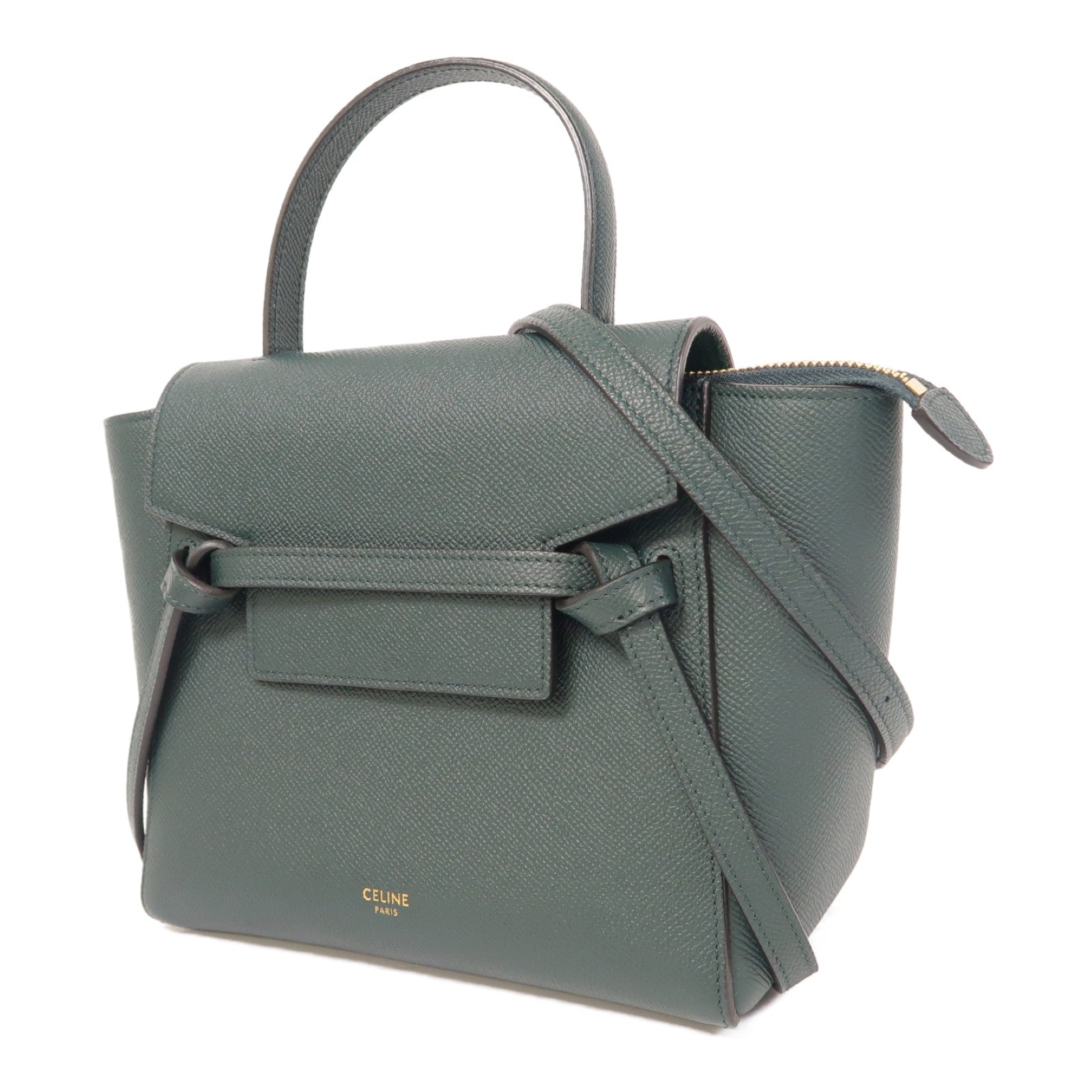 CELINE 牛皮皮革Belt Bag金扣手挽肩背兩用袋綠色