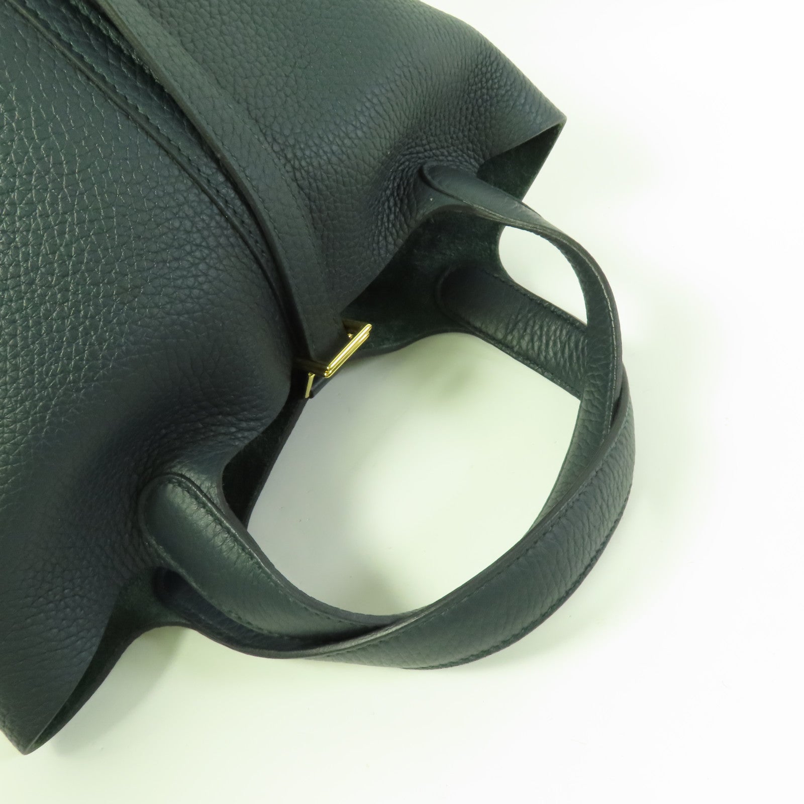 HERMES GHW Picotin PM Tote Bag Clemence Leather Vert Cypres