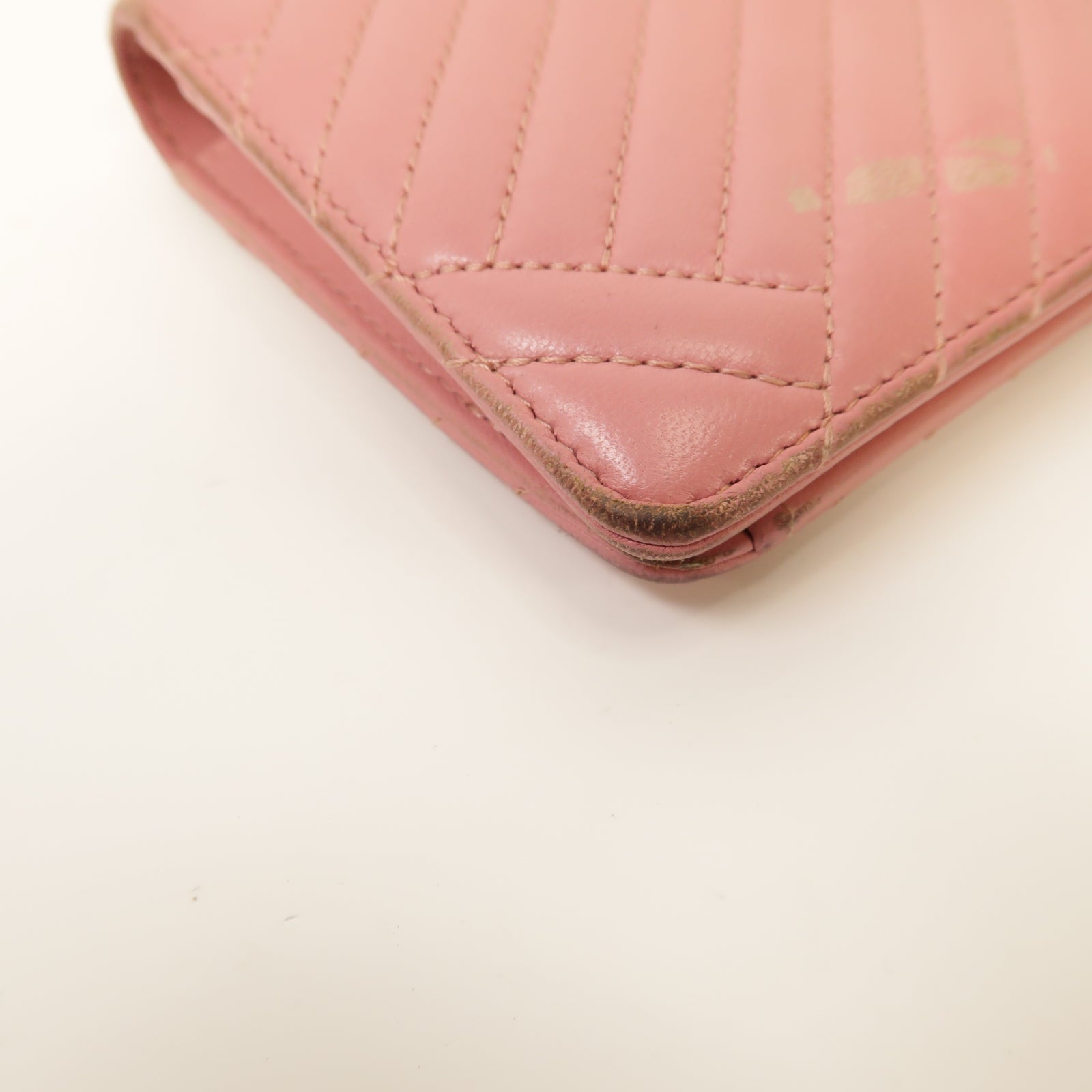 CHANEL 【激減優惠】羊皮皮革Long Wallet銀扣長錢包粉紅色