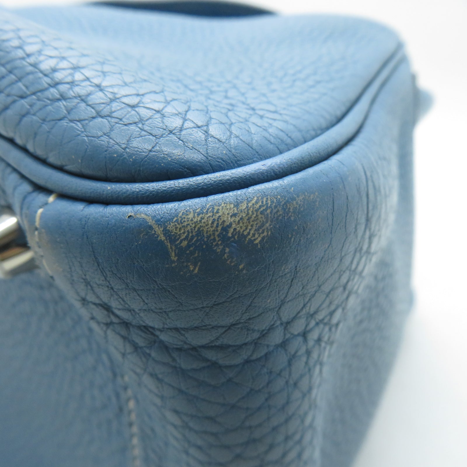 HERMES **【激減優惠】Clemence皮革Lindy 30銀扣手挽肩背兩用袋Blue Jean牛仔藍色