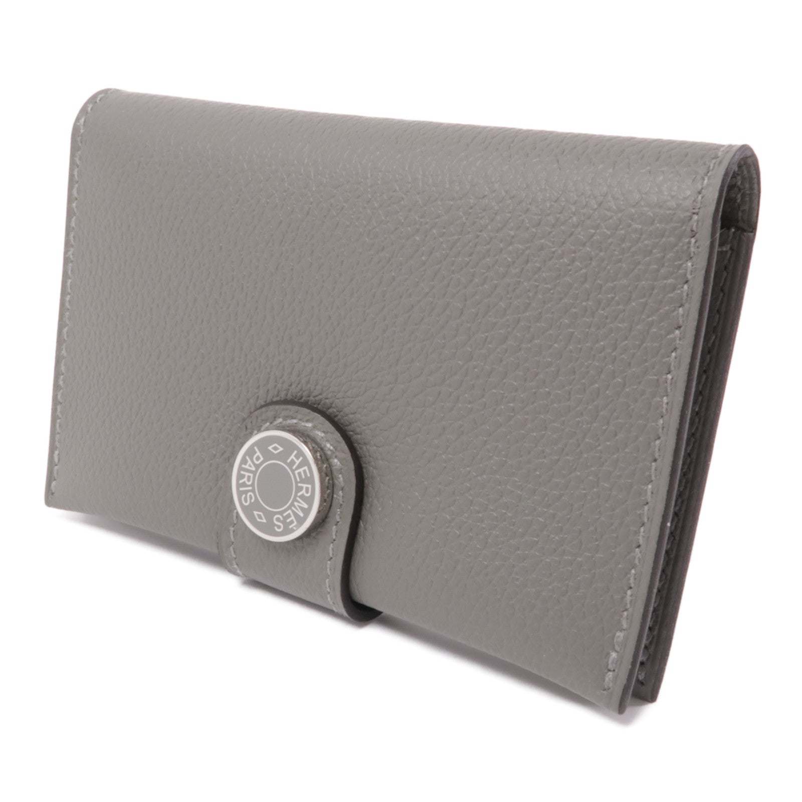 HERMES Evercolor皮革Porte-Cartes銀扣卡片套Gris Meyer灰色