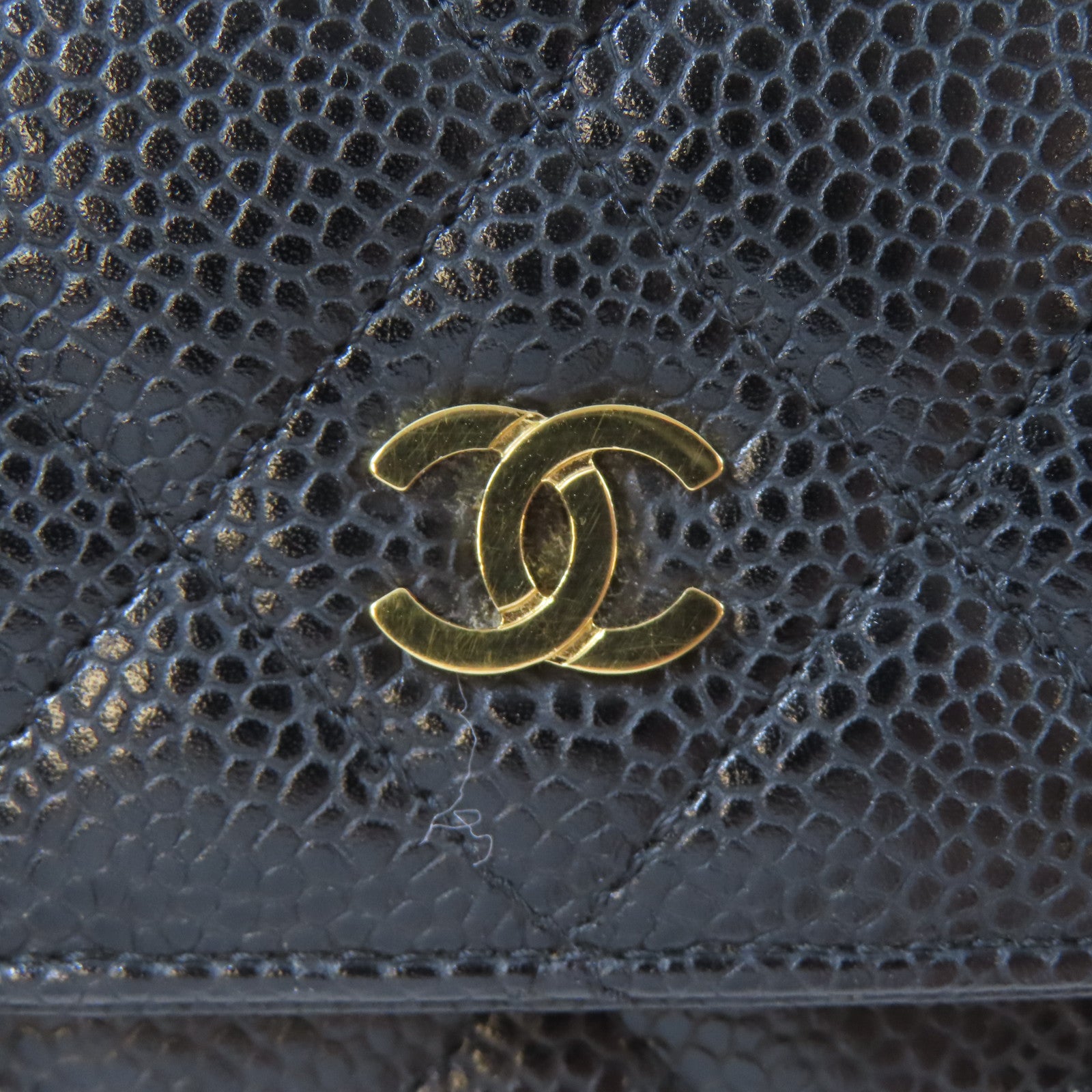 CHANEL 菱格Caviar皮革WOC Wallet On Chain Shoulder Bag金扣鏈帶肩背袋黑色