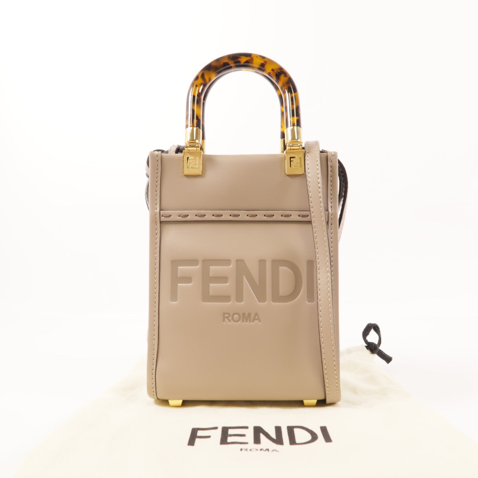 FENDI GHW Mini Sunshine Shopper 2 Way Bag 8BSC10 Calfskin Leather Grey