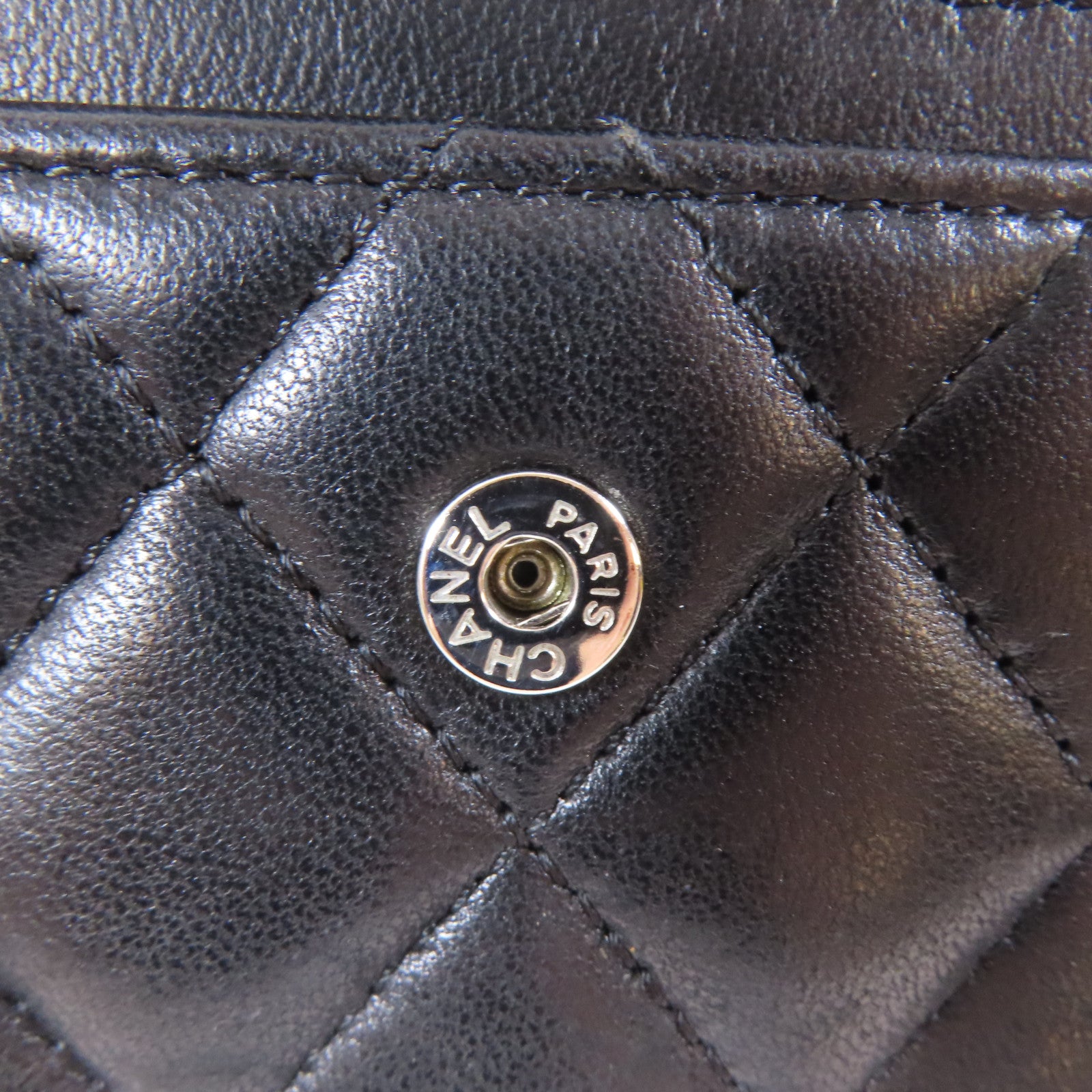 CHANEL 菱格羊皮皮革Card Case銀扣卡片套黑色