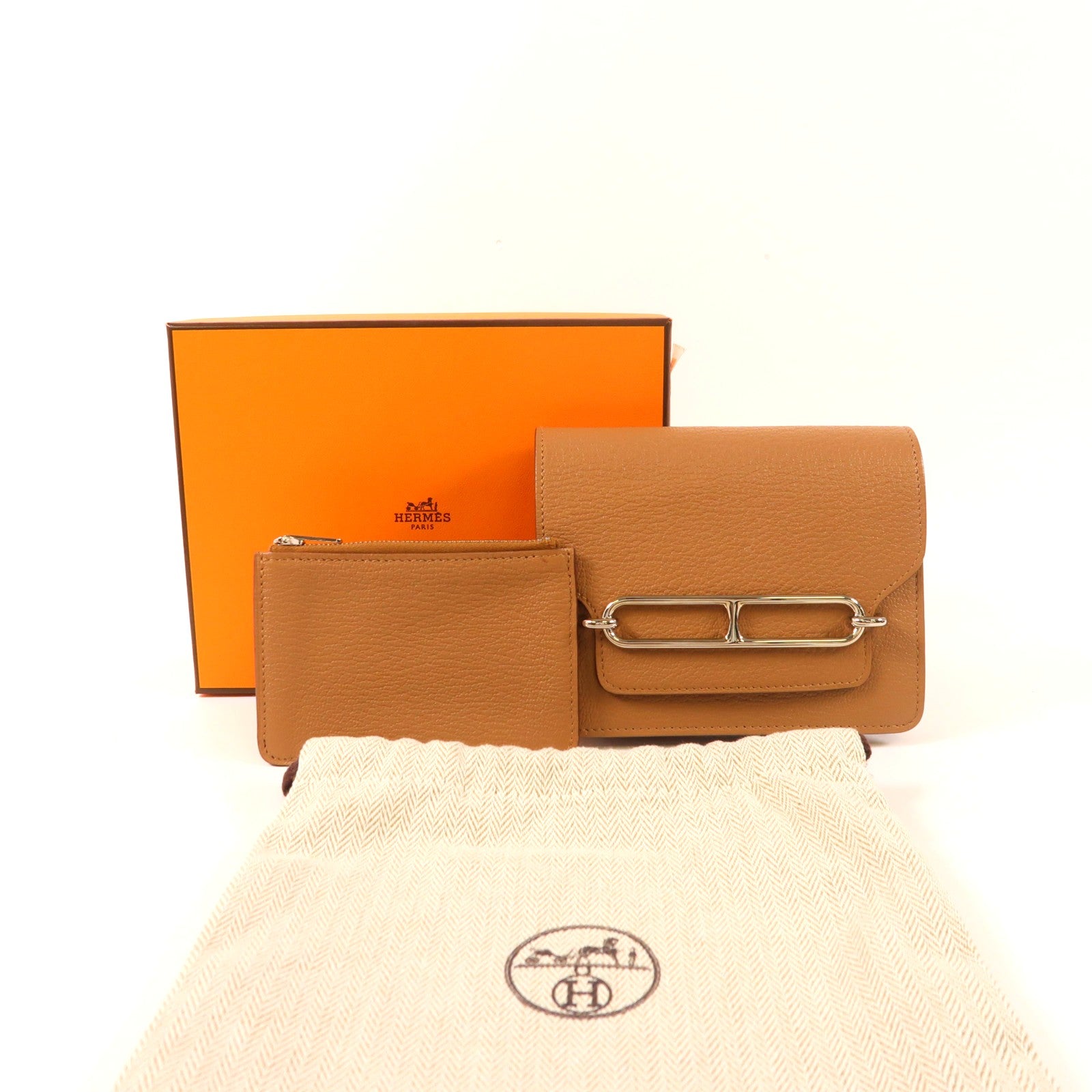 HERMES Chevre皮革Roulis Slim銀扣錢包