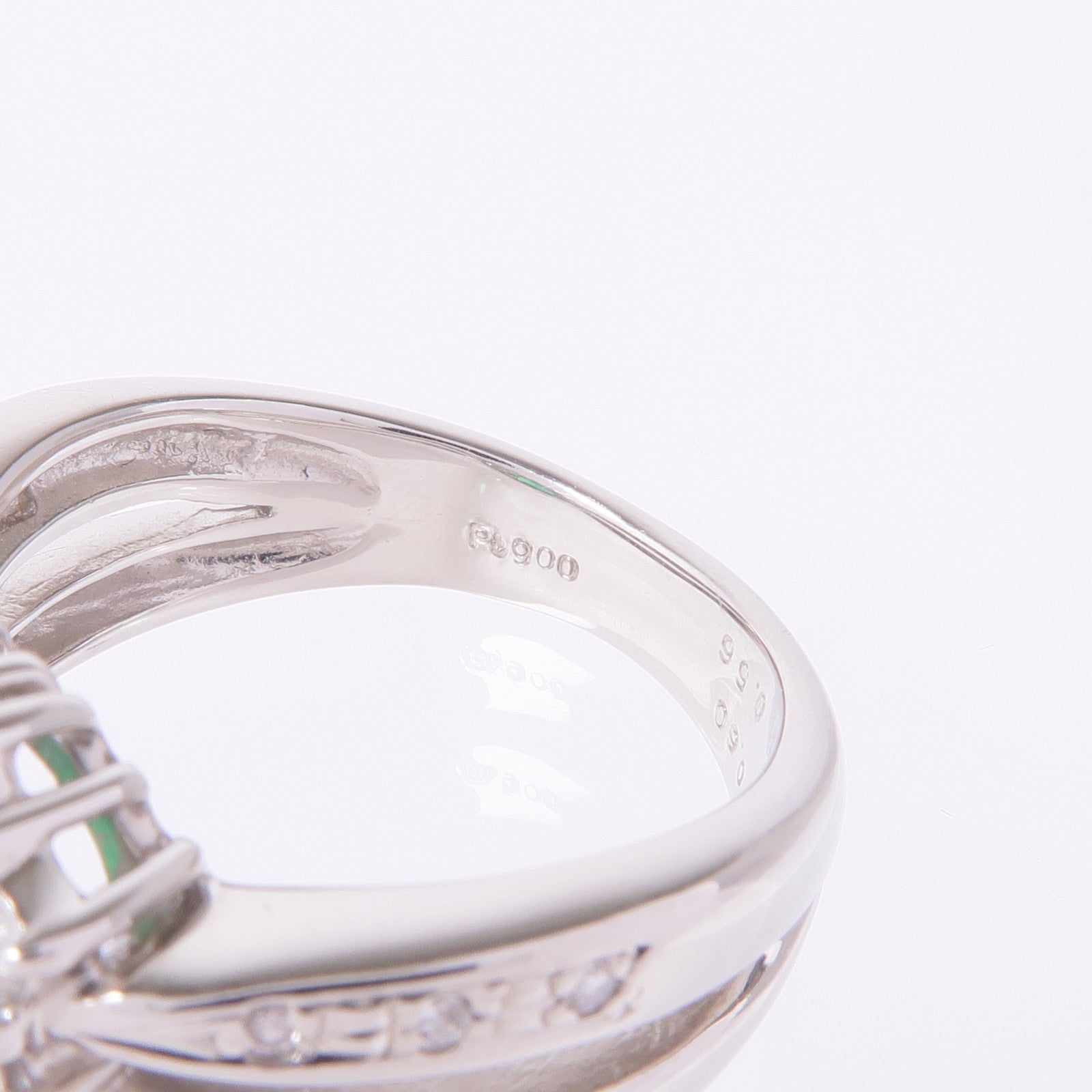 JEWELRY PT900鉑金Emerald Diamond Ring綠寶石/鑽石戒指US#6.25