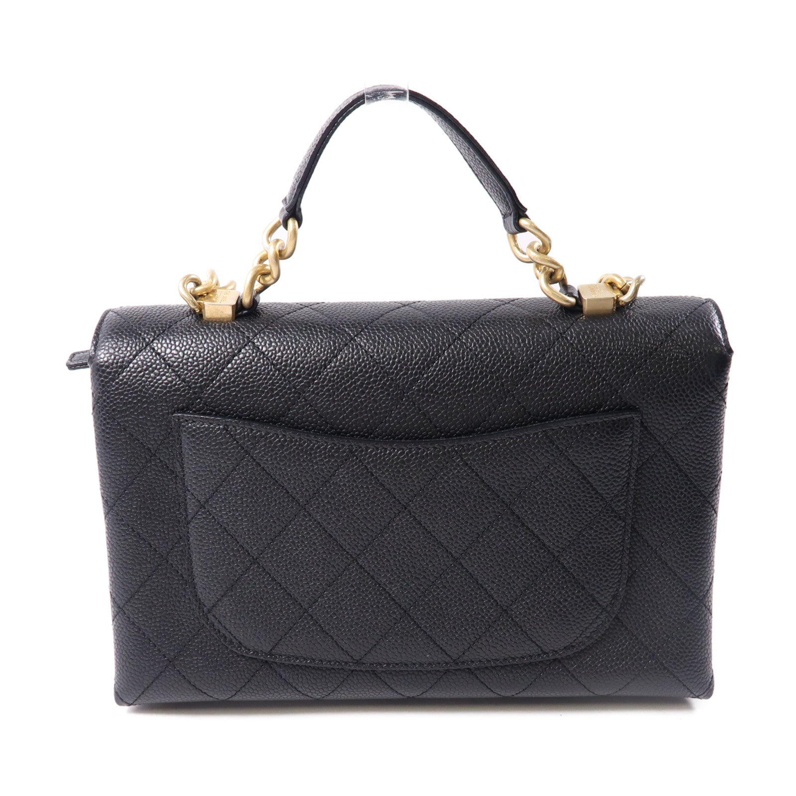CHANEL 牛皮皮革2Way Shoulder金扣鏈帶手挽肩背兩用袋黑色