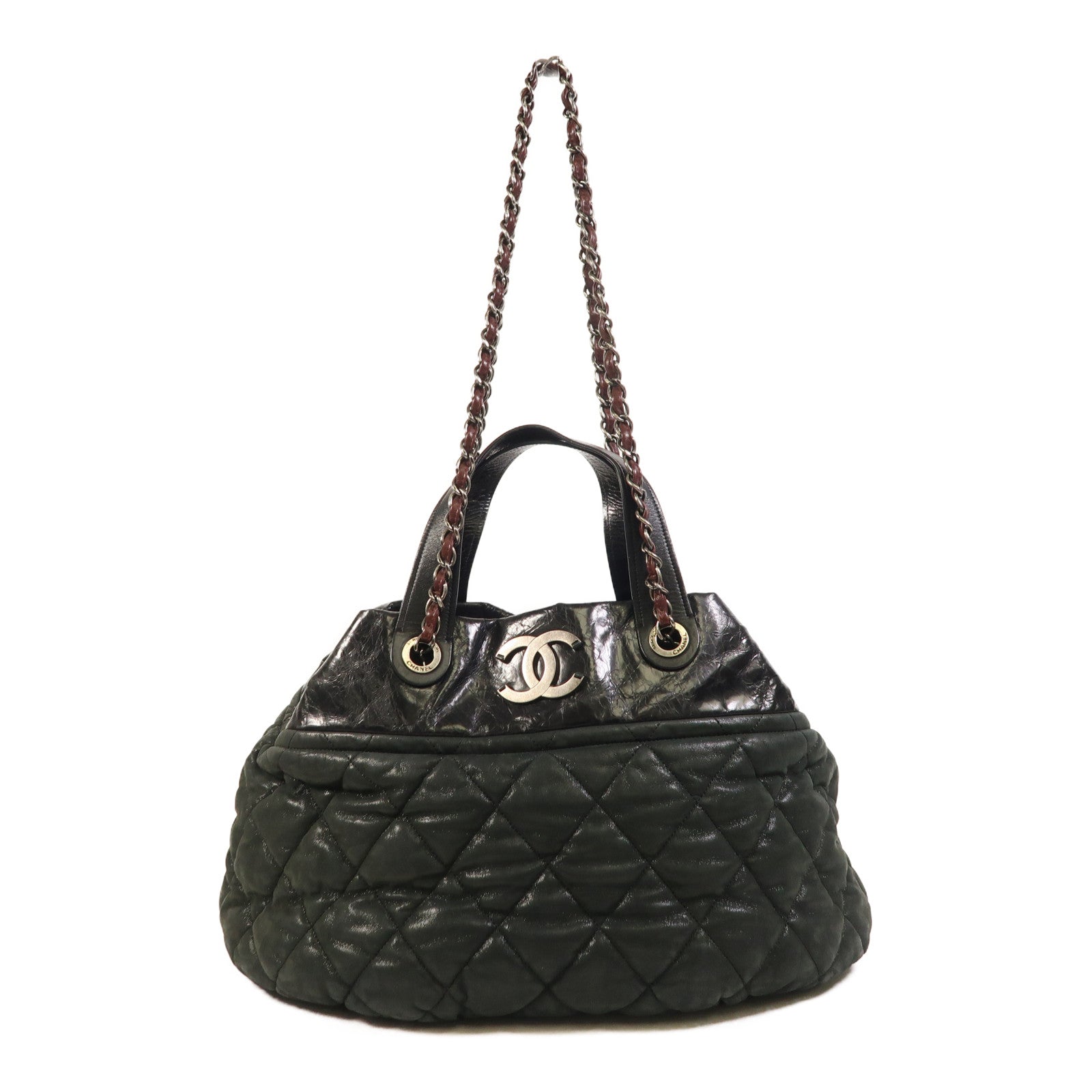 CHANEL 牛皮皮革Chain Shoulder銀扣手挽肩背兩用袋