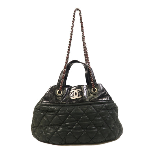 CHANEL 牛皮皮革Chain Shoulder銀扣手挽肩背兩用袋