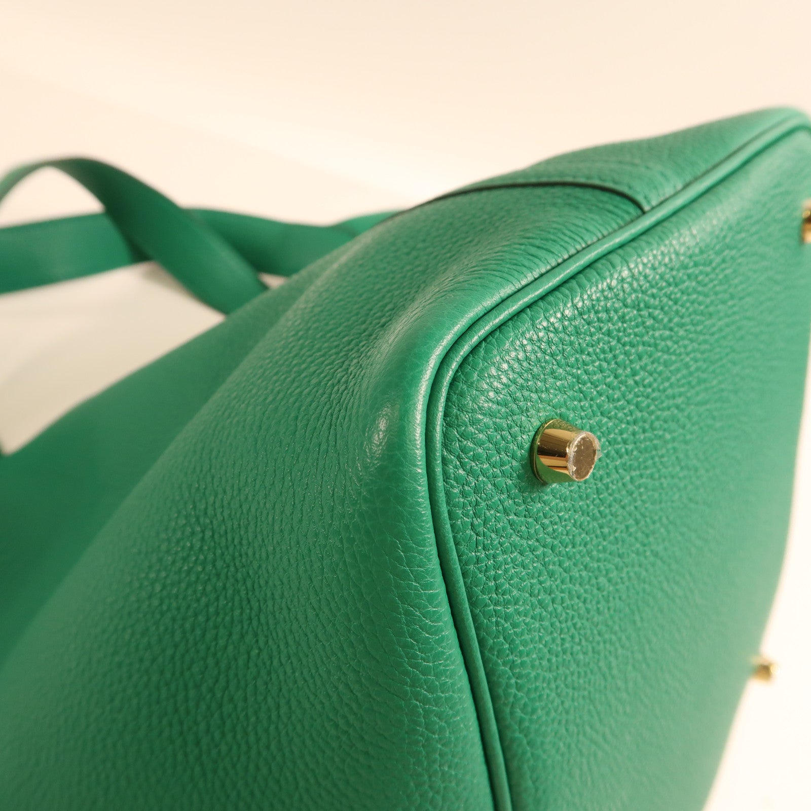 HERMES Clemence皮革Picotin MM金扣手挽袋Vert Vertigo絲絨綠