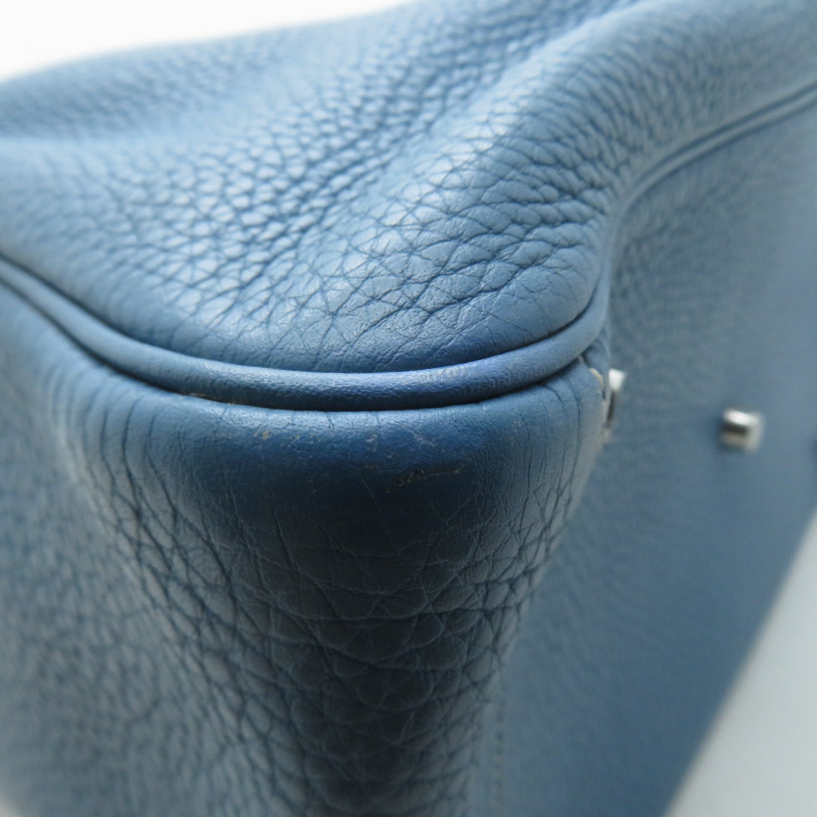 HERMES **【激減優惠】Clemence皮革Lindy 30銀扣手挽肩背兩用袋Blue Jean牛仔藍色