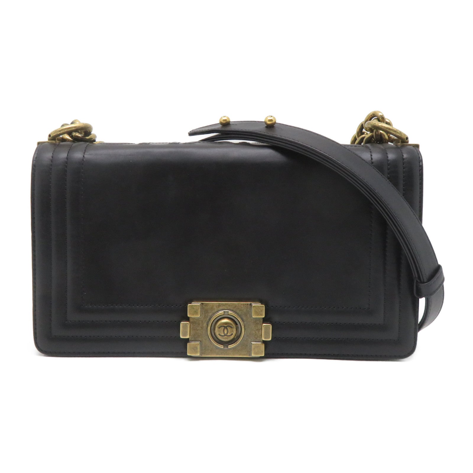 CHANEL **【激減優惠】牛皮皮革Boy Chanel金扣鏈帶肩背袋黑色