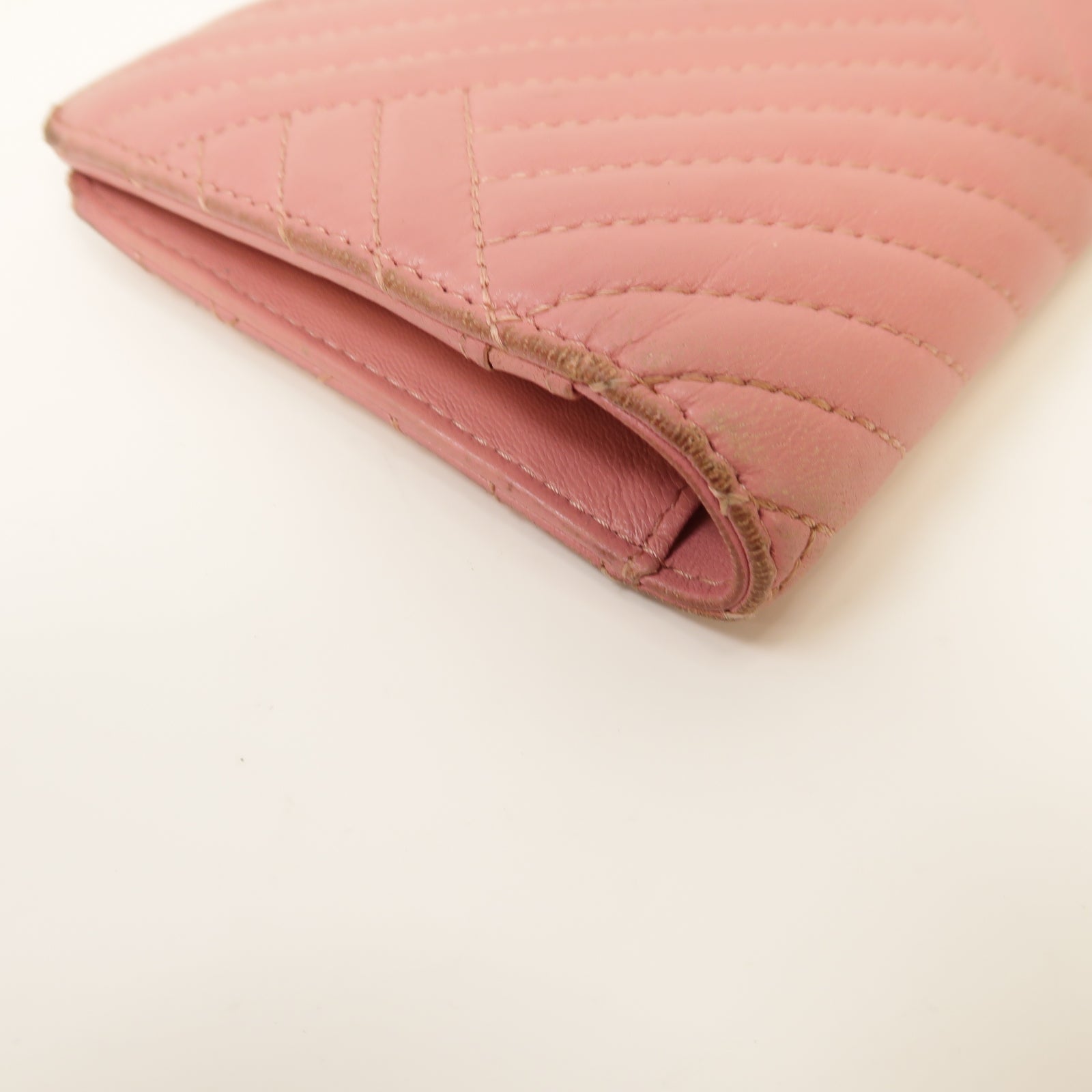 CHANEL 【激減優惠】羊皮皮革Long Wallet銀扣長錢包粉紅色