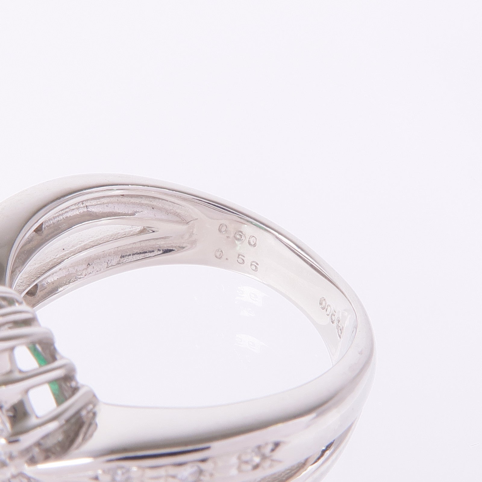 JEWELRY PT900鉑金Emerald Diamond Ring綠寶石/鑽石戒指US#6.25
