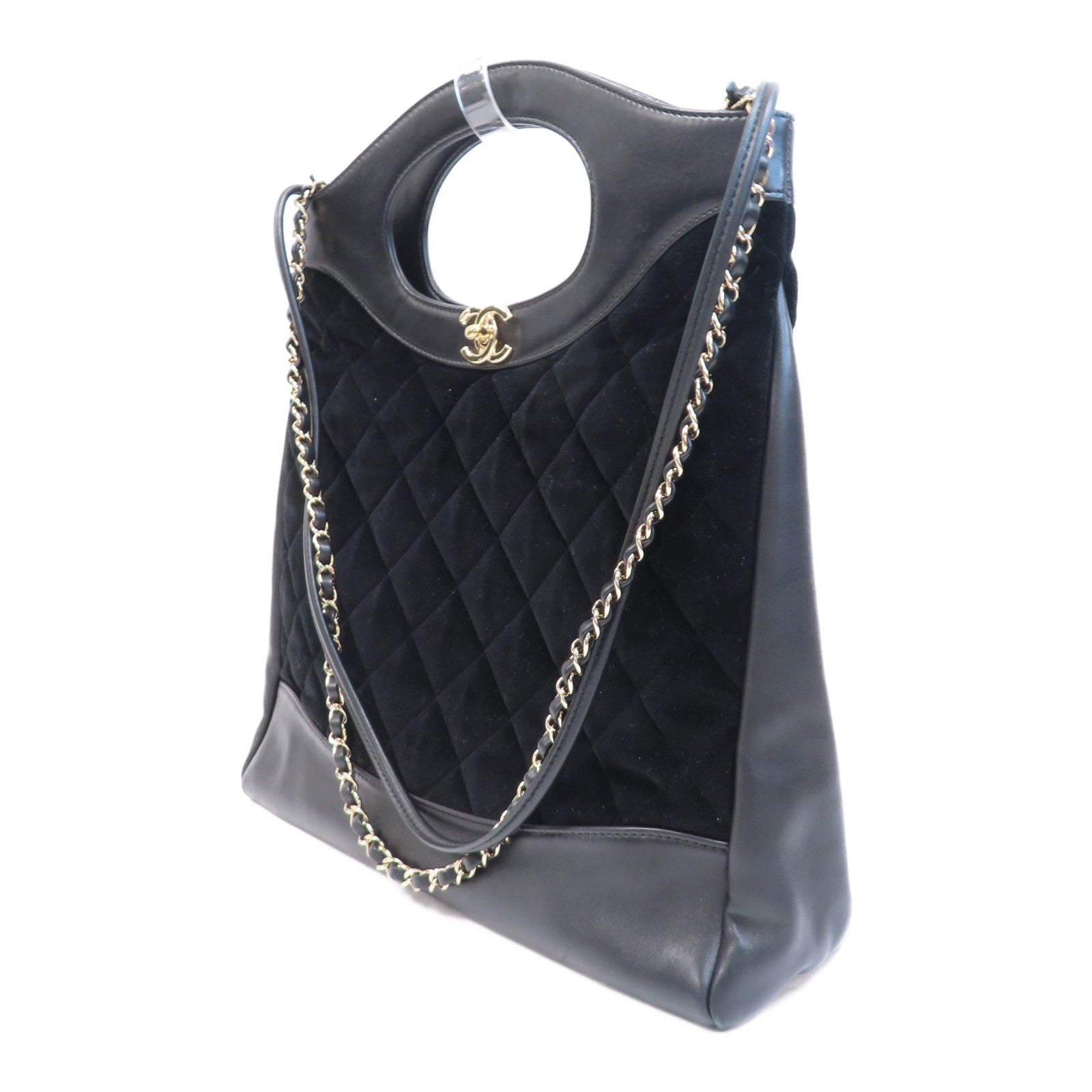 CHANEL 【激減優惠】菱格牛皮皮革Chanel 31金扣鏈帶手挽肩背兩用袋黑色