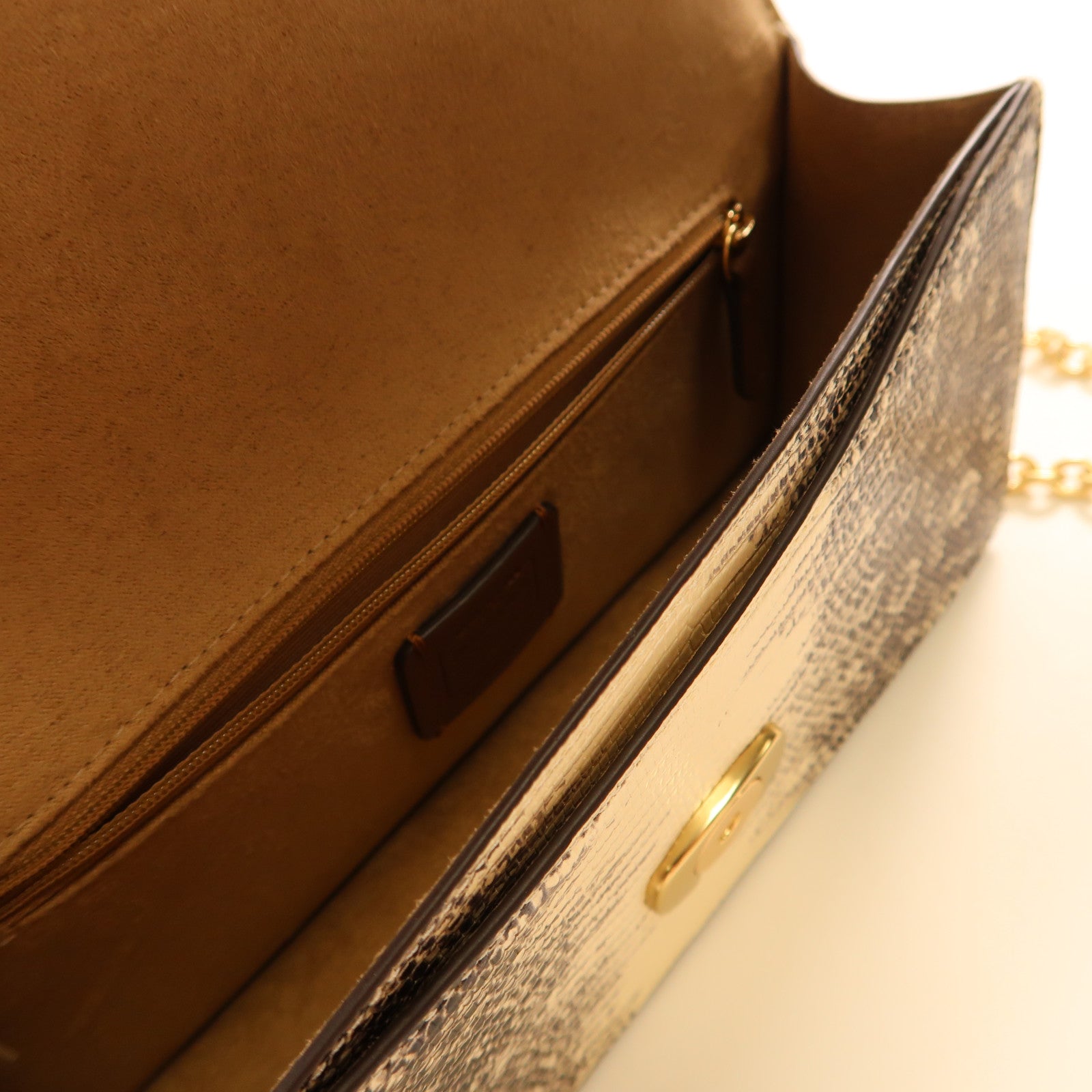 COACH 牛皮皮革Shoulder Bag金扣鏈帶肩背袋米色