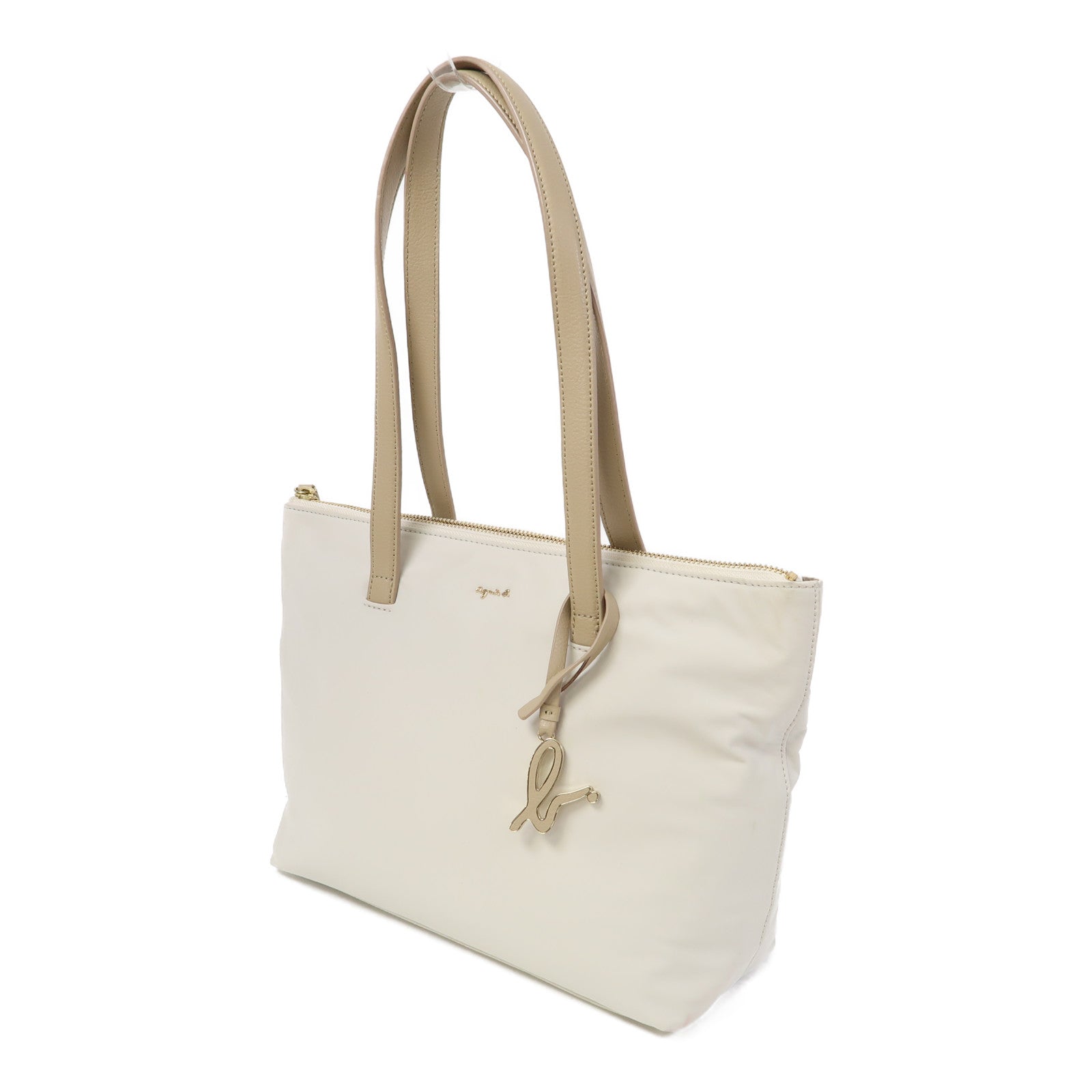 agnes b. 尼龍Tote Bag金扣肩背袋白色