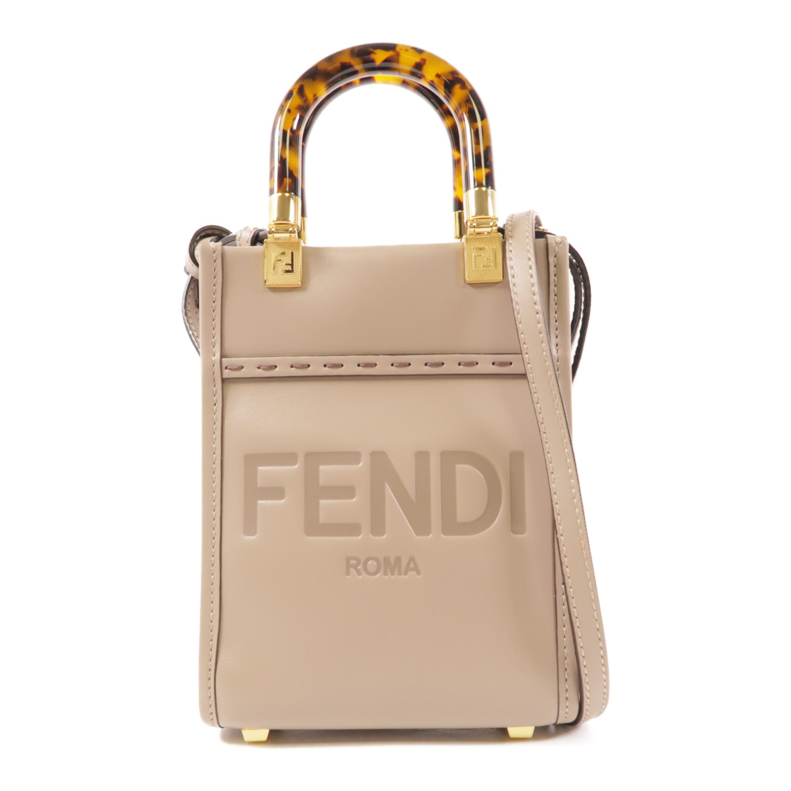 FENDI GHW Mini Sunshine Shopper 2 Way Bag 8BSC10 Calfskin Leather Grey