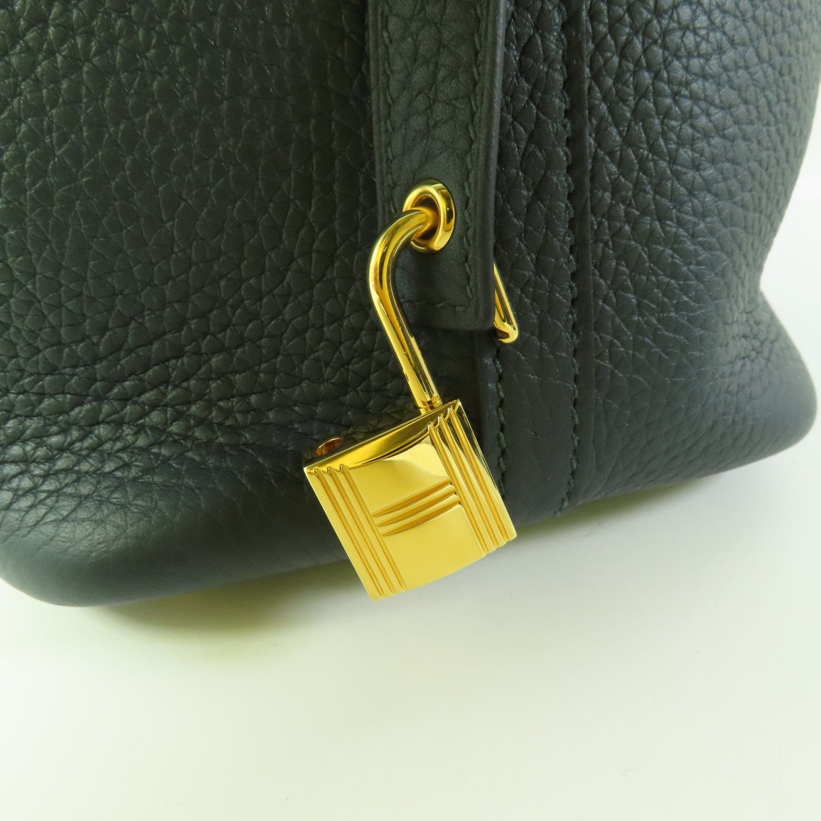 HERMES GHW Picotin PM Tote Bag Clemence Leather Vert Cypres