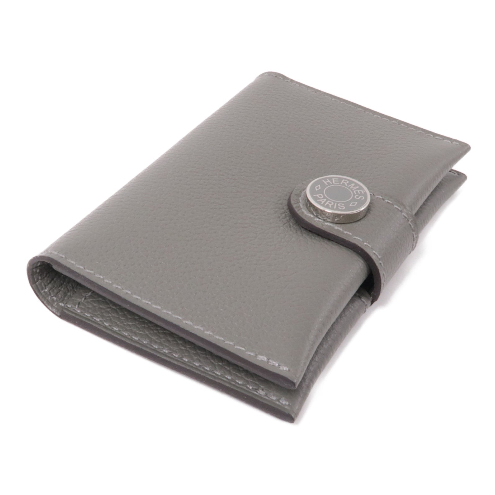 HERMES Evercolor皮革Porte-Cartes銀扣卡片套Gris Meyer灰色