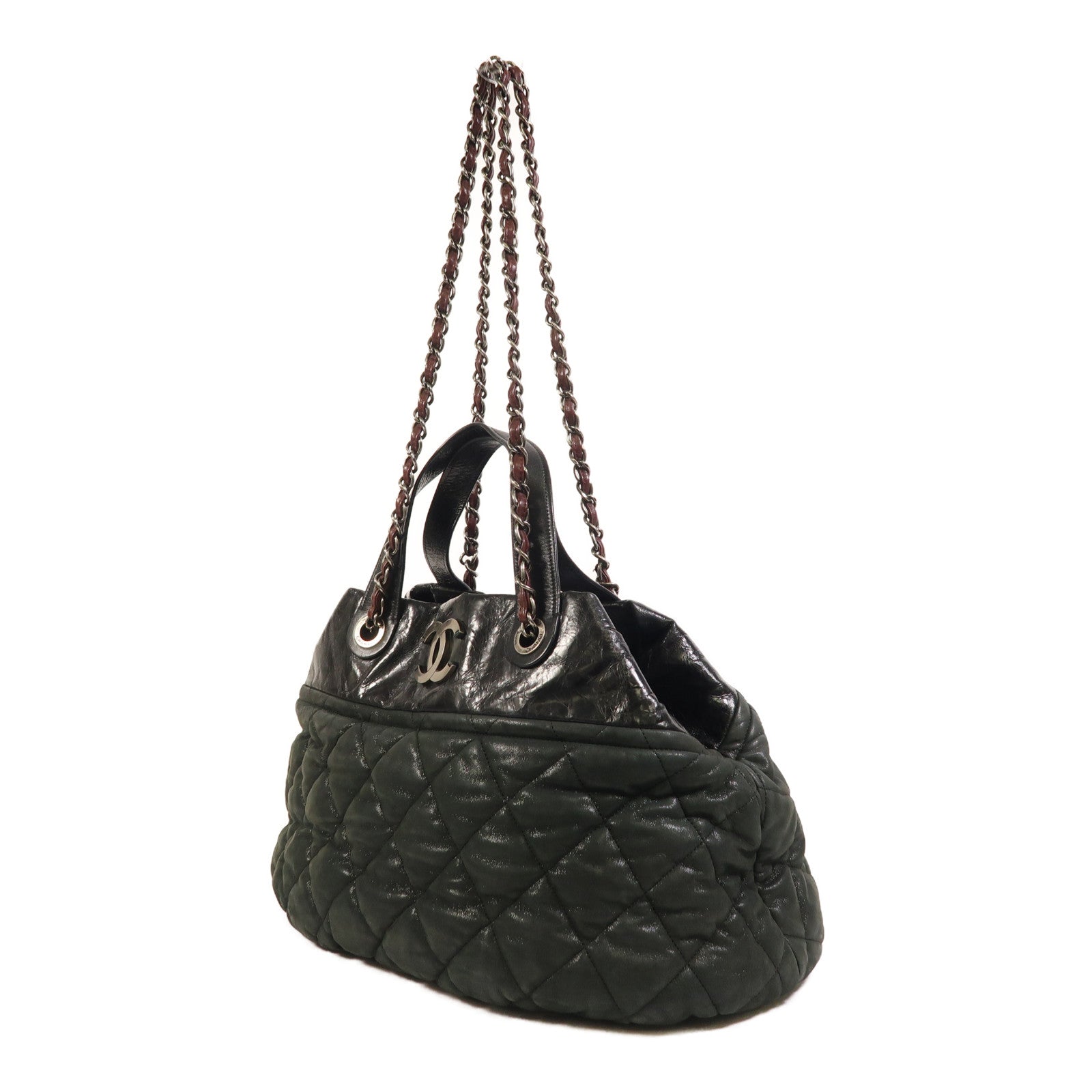 CHANEL 牛皮皮革Chain Shoulder銀扣手挽肩背兩用袋