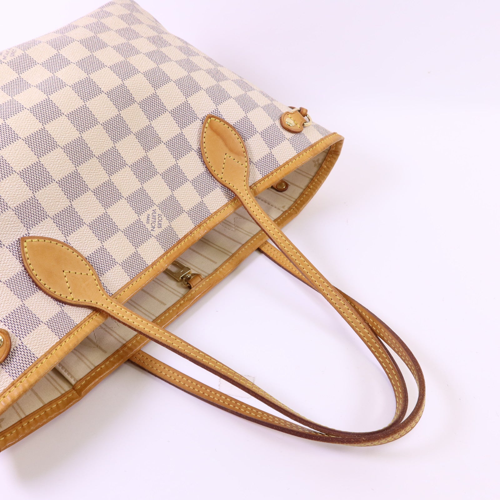 LOUIS VUITTON Damier Azur Neverfull PM金扣手挽袋