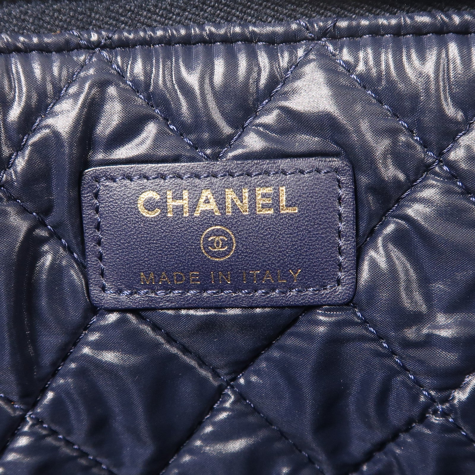 CHANEL CC GHW Pouch Calfskin Leather Navy