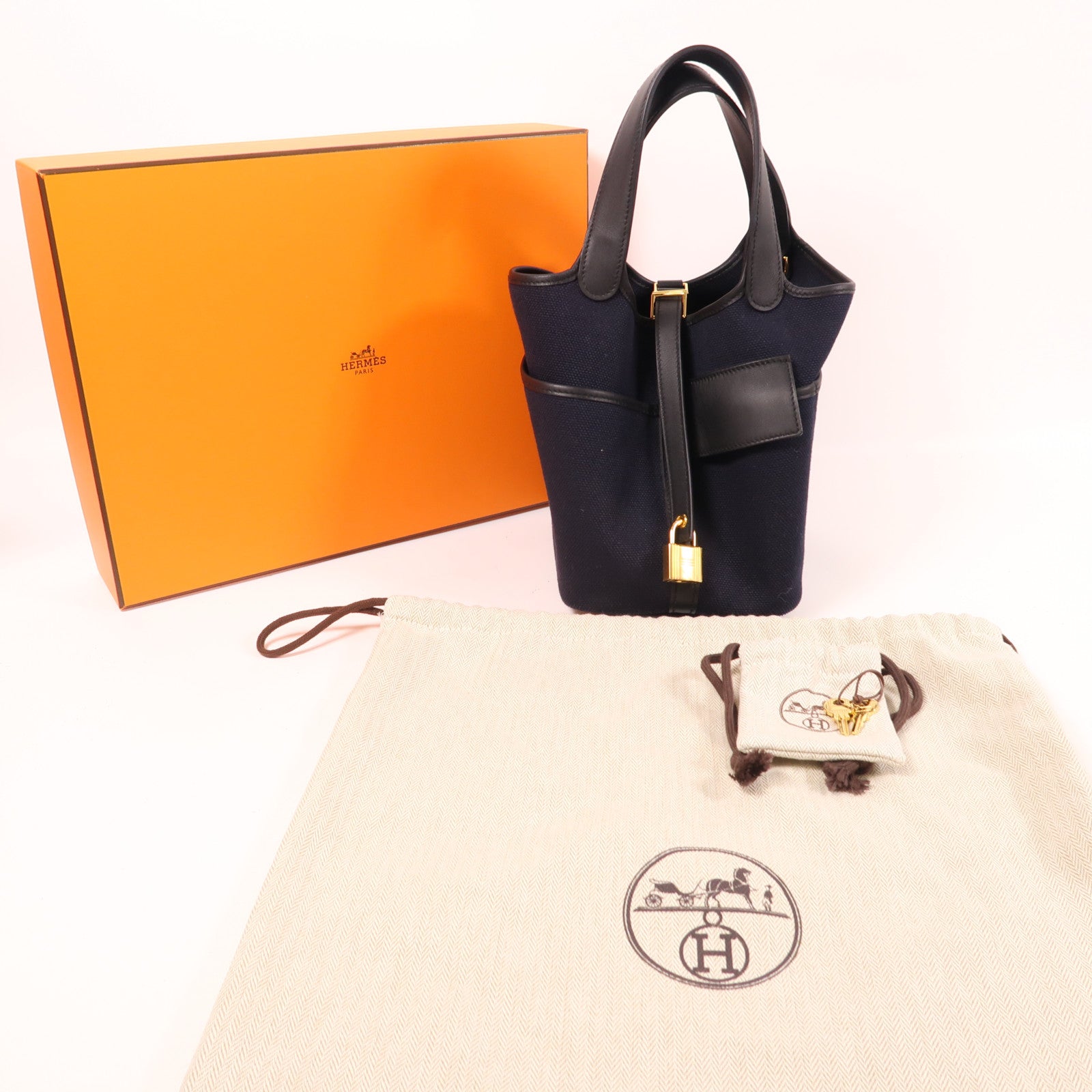 HERMES 帆布Picotin Cargo PM金扣手挽袋