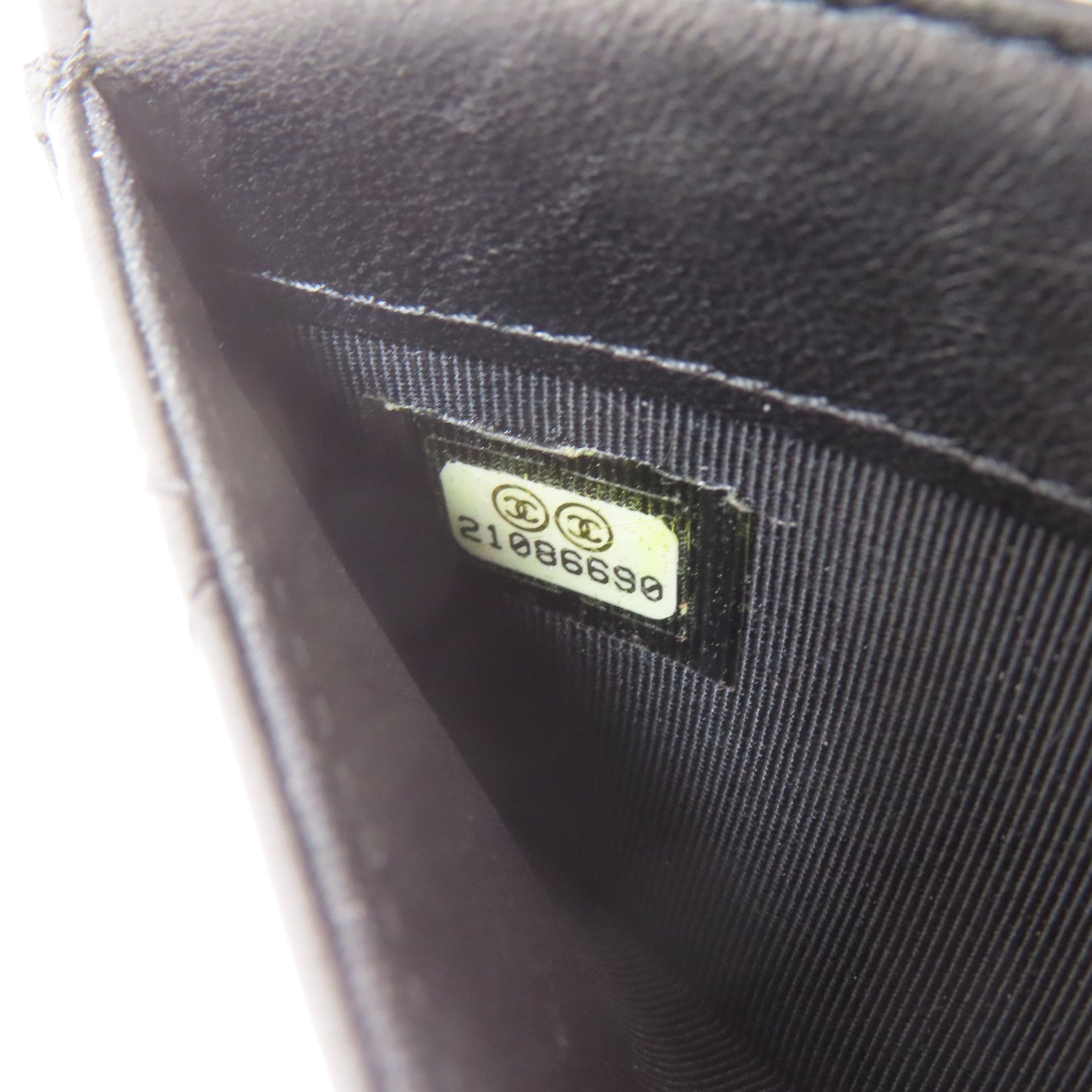 CHANEL 菱格羊皮皮革Card Case銀扣卡片套黑色